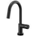 Brizo Odin Mezcladora Prep Extraíble SmartTouch® — Surtidor en Arco — Negro Mate — Perilla con Cristal Negro