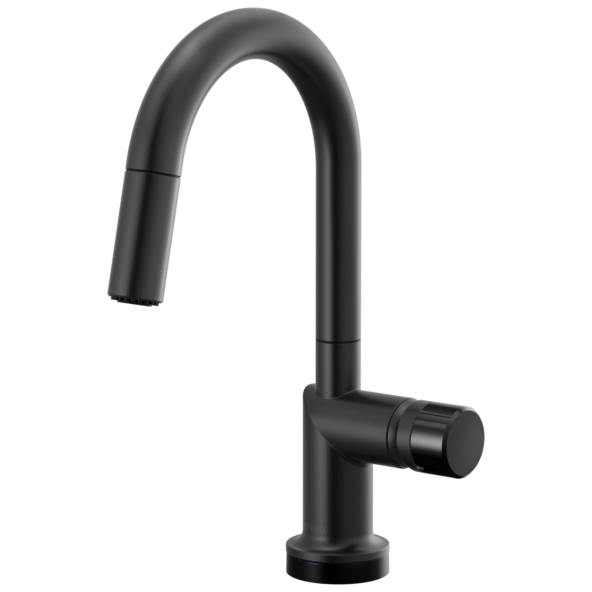 Brizo Odin Mezcladora Prep Extraíble SmartTouch® — Surtidor en Arco — Negro Mate — Perilla con Cristal Negro