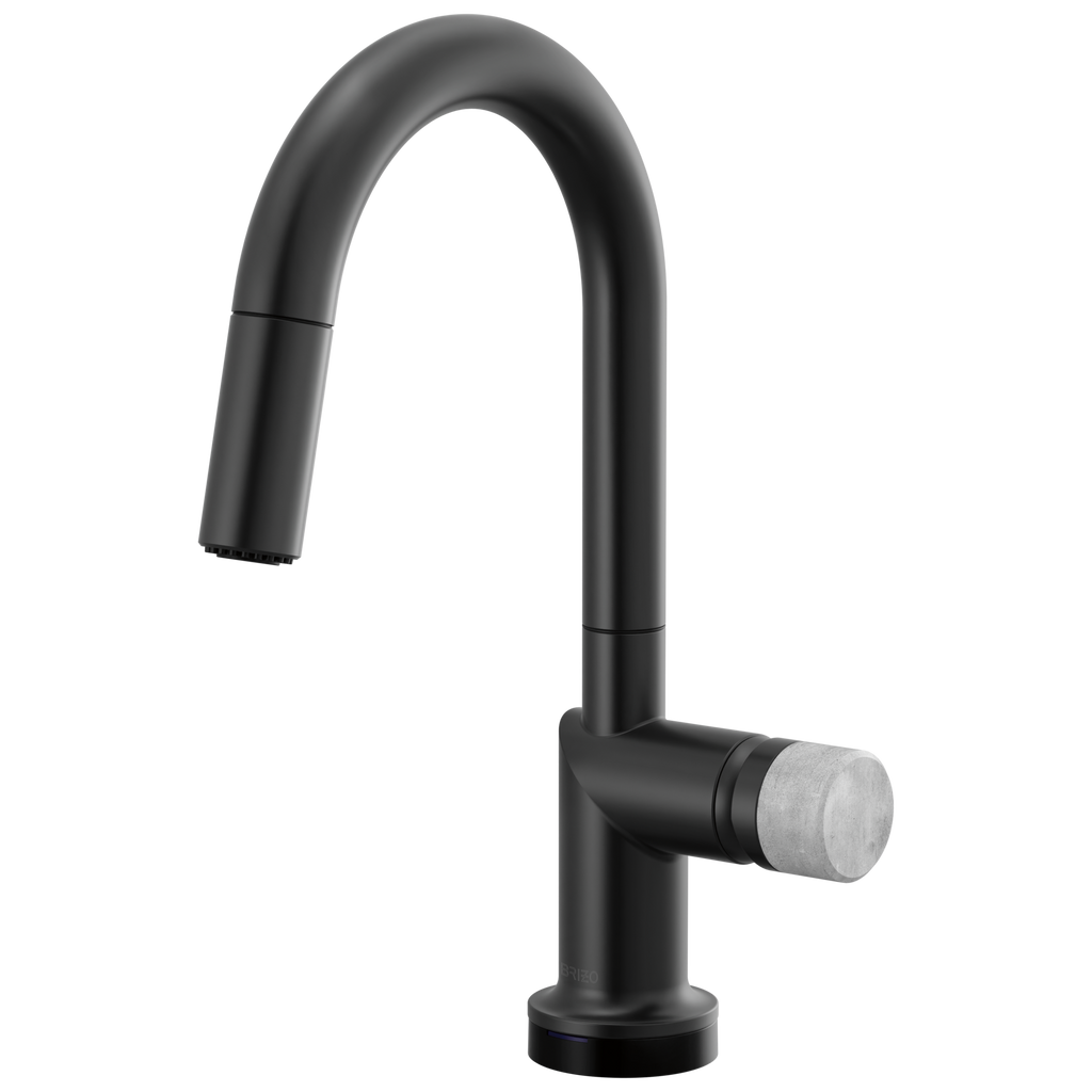 Brizo Odin Mezcladora Prep Extraíble SmartTouch® — Surtidor en Arco — Negro Mate — Perilla de Concreto