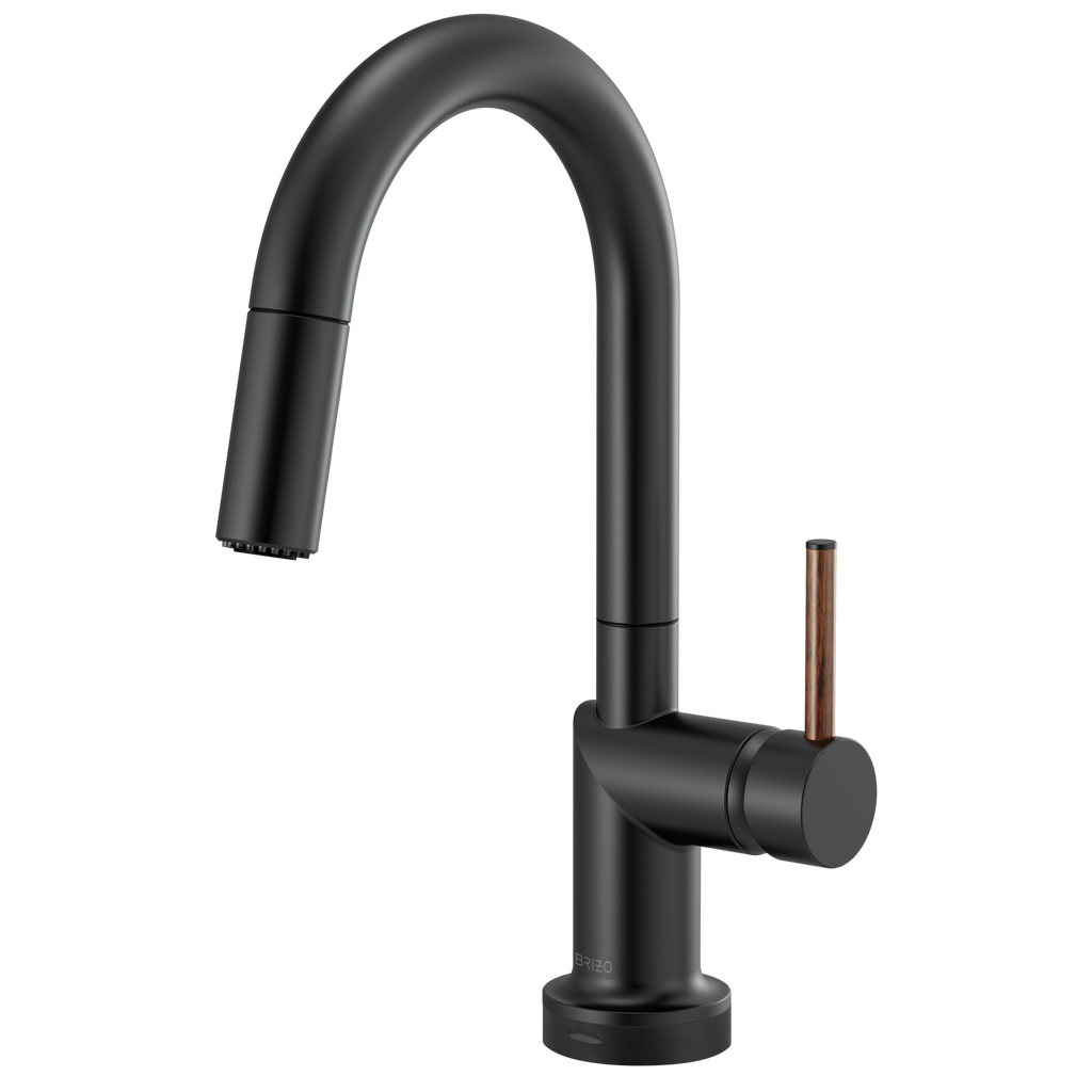 Brizo Odin Mezcladora Prep Extraíble SmartTouch® — Surtidor en Arco — Negro Mate — Manija de Madera