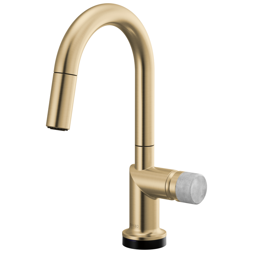 Brizo Odin Mezcladora Prep Extraíble SmartTouch® — Surtidor en Arco — Oro Luxe — Perilla de Concreto