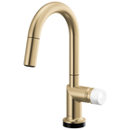 Brizo Odin Mezcladora Prep Extraíble SmartTouch® — Surtidor en Arco — Oro Luxe — Perilla de Mármol Blanco