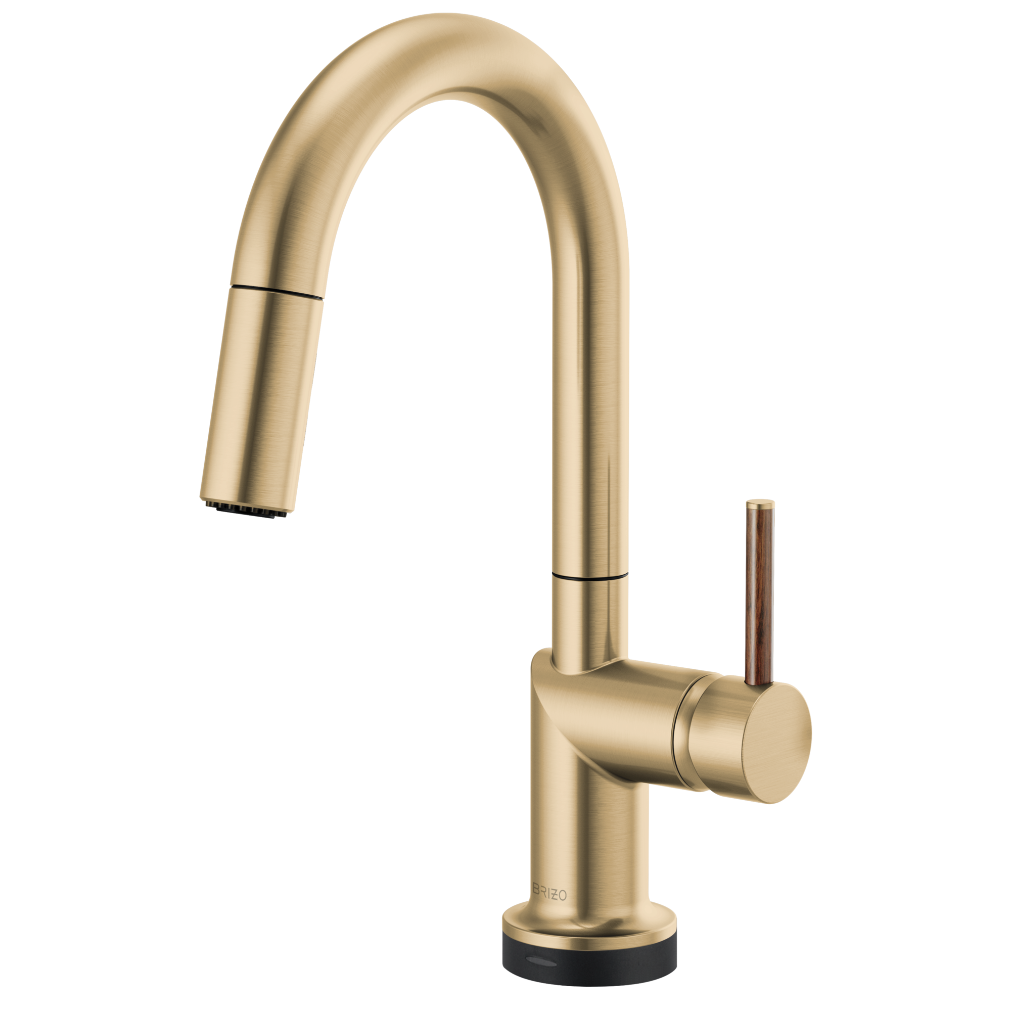 Brizo Odin Mezcladora Prep Extraíble SmartTouch® — Surtidor en Arco — Oro Luxe — Manija de Madera