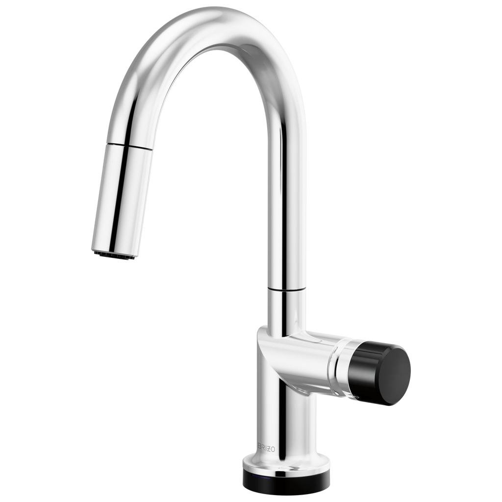 Brizo Odin Mezcladora Prep Extraíble SmartTouch® — Surtidor en Arco — Cromo — Perilla con Cristal Negro