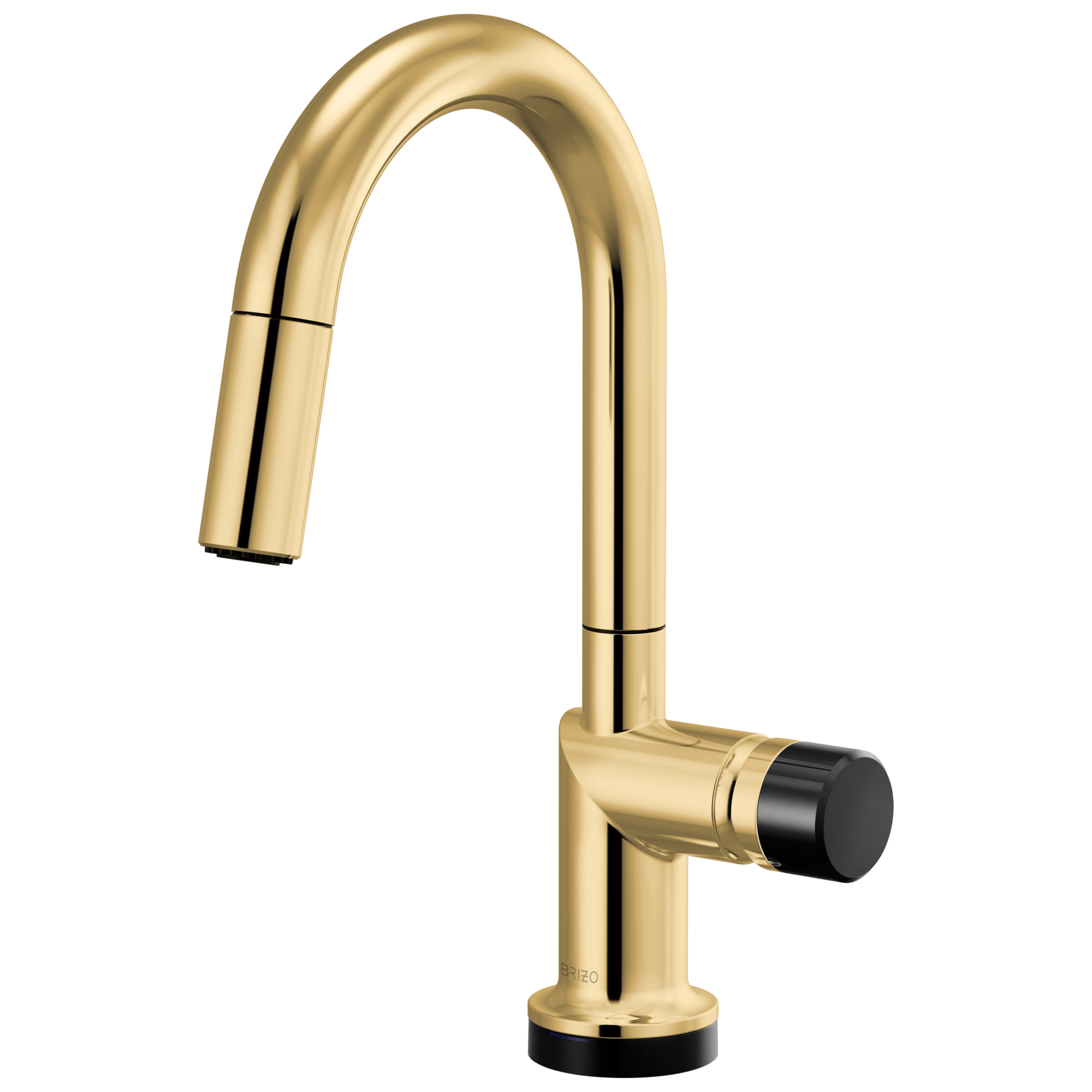 Brizo Odin Mezcladora Prep Extraíble SmartTouch® — Surtidor en Arco — Oro Pulido — Perilla con Cristal Negro