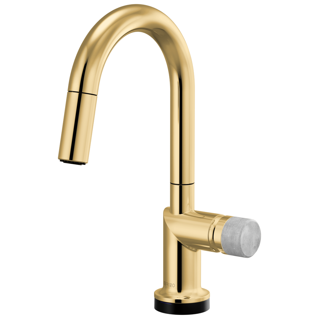 Brizo Odin Mezcladora Prep Extraíble SmartTouch® — Surtidor en Arco — Oro Pulido — Perilla de Concreto
