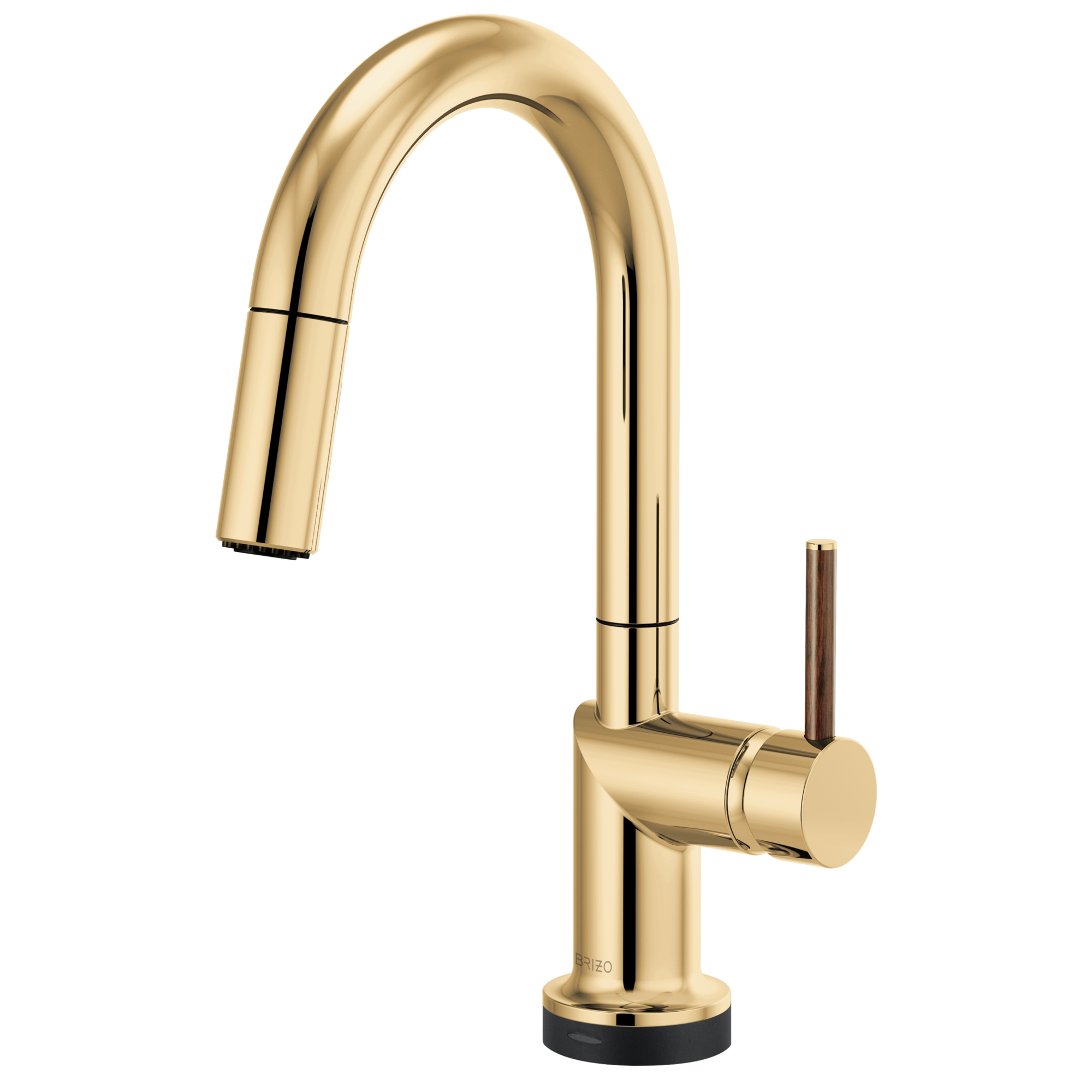 Brizo Odin Mezcladora Prep Extraíble SmartTouch® — Surtidor en Arco — Oro Pulido — Manija de Madera