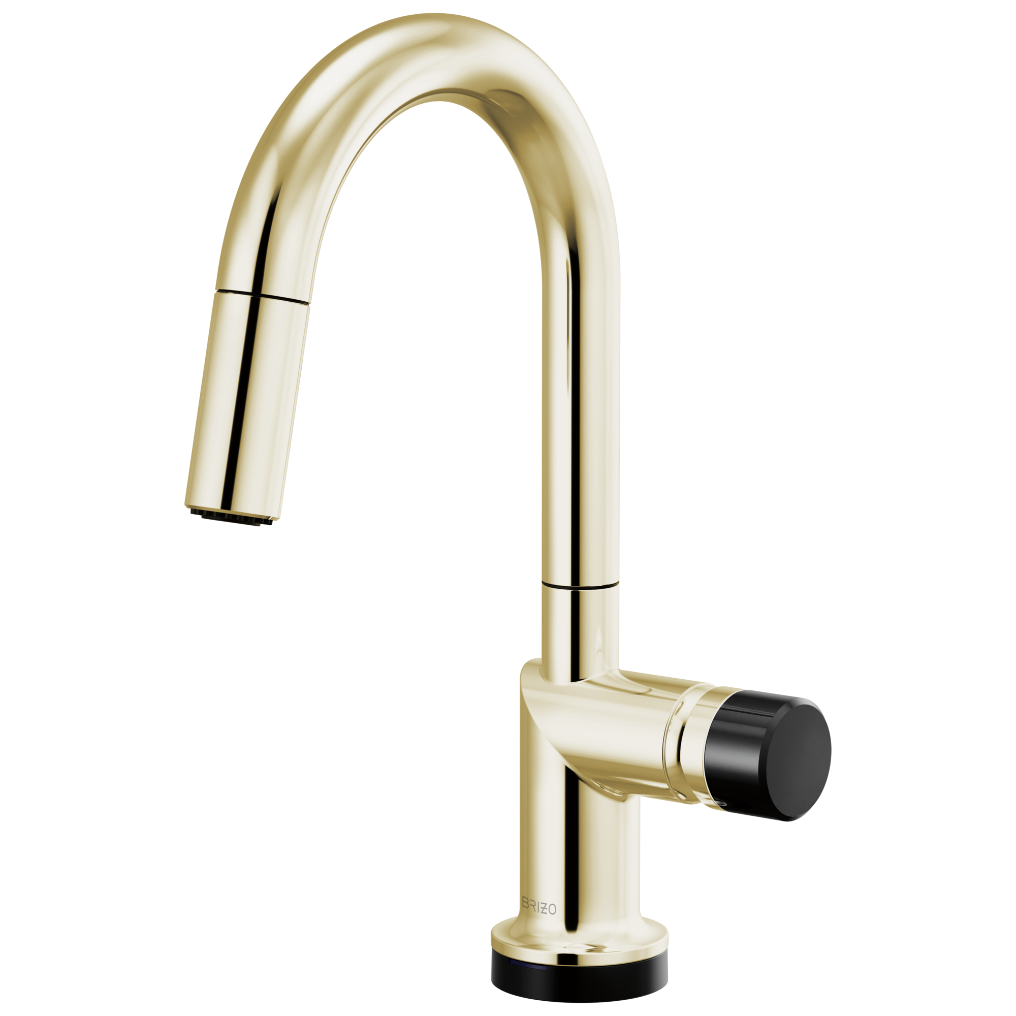 Brizo Odin Mezcladora Prep Extraíble SmartTouch® — Surtidor en Arco — Níquel Pulido — Perilla con Cristal Negro