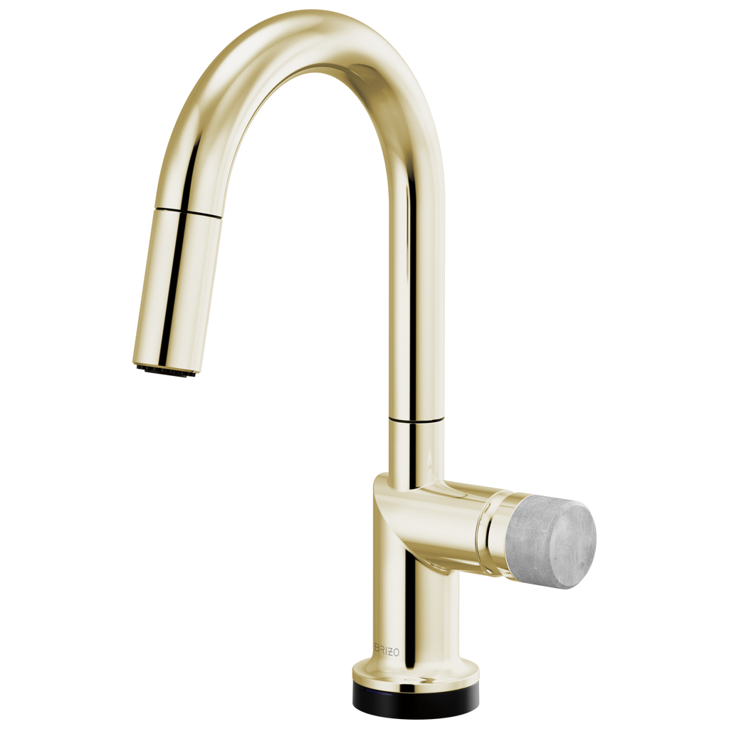 Brizo Odin Mezcladora Prep Extraíble SmartTouch® — Surtidor en Arco — Níquel Pulido — Perilla de Concreto