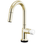 Brizo Odin Mezcladora Prep Extraíble SmartTouch® — Surtidor en Arco — Níquel Pulido — Perilla de Mármol Blanco