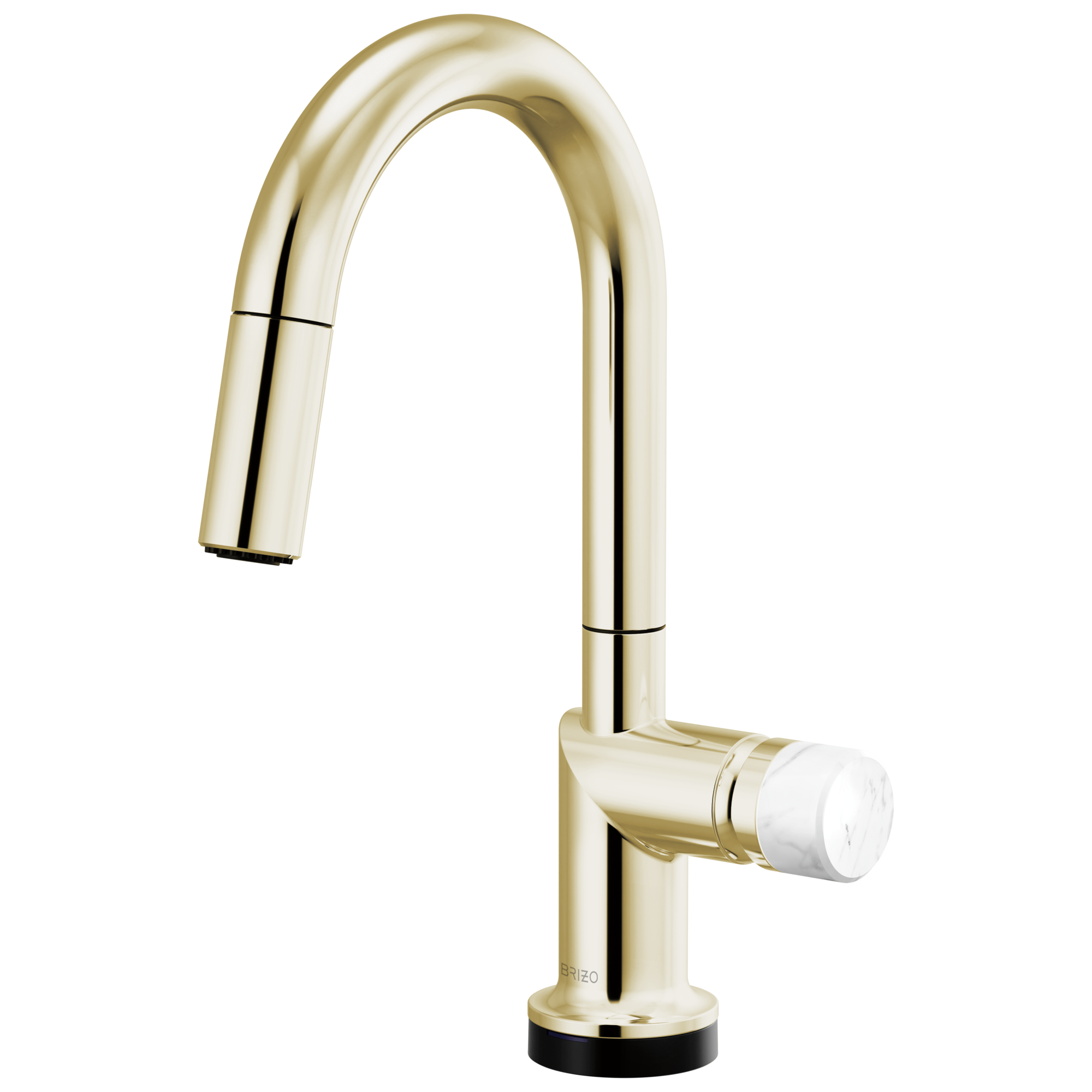 Brizo Odin Mezcladora Prep Extraíble SmartTouch® — Surtidor en Arco — Níquel Pulido — Perilla de Mármol Blanco