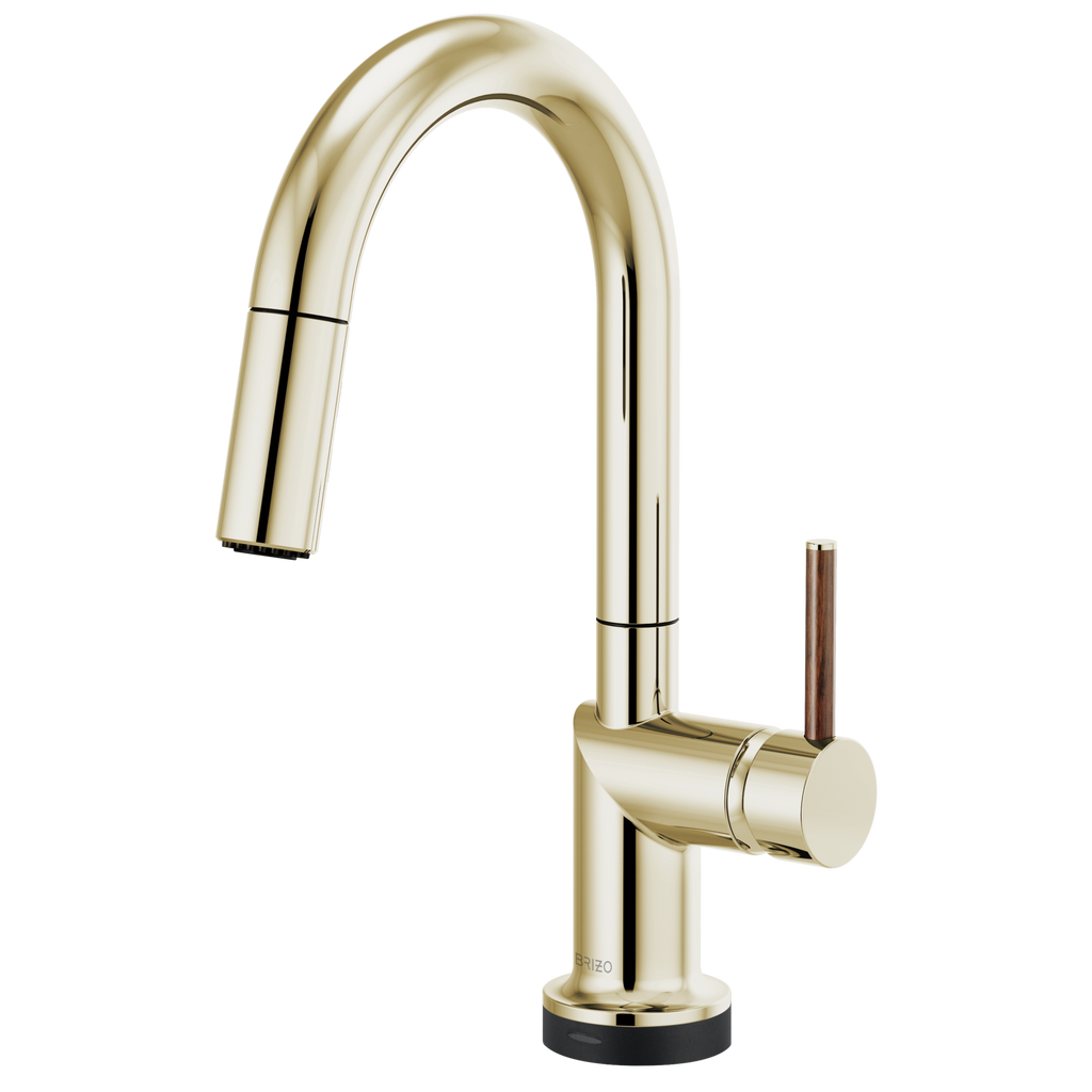 Brizo Odin Mezcladora Prep Extraíble SmartTouch® — Surtidor en Arco — Níquel Pulido — Manija de Madera