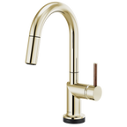 Brizo Odin Mezcladora Prep Extraíble SmartTouch® — Surtidor en Arco — Níquel Pulido — Manija de Madera