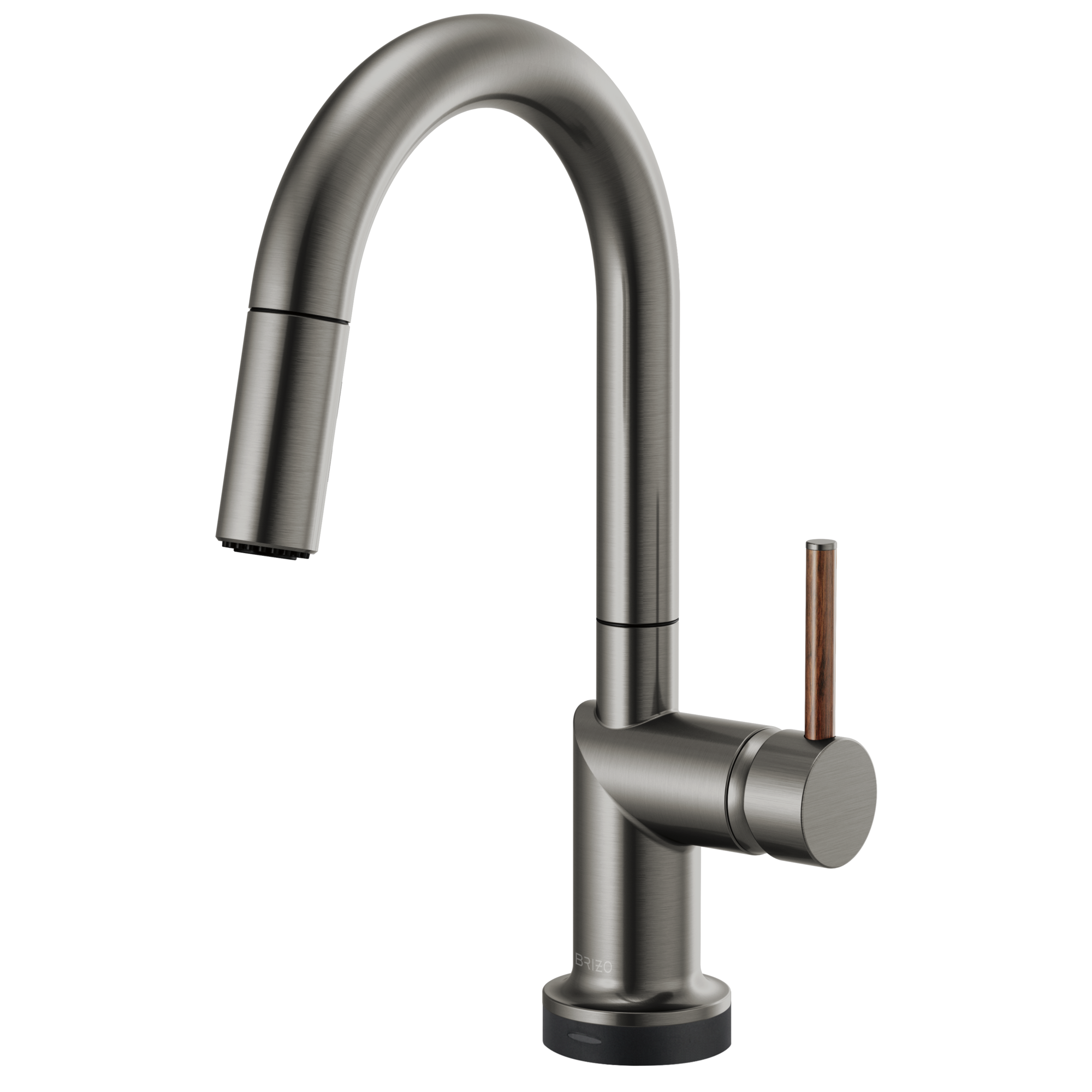 Brizo Odin Mezcladora Prep Extraíble SmartTouch® — Surtidor en Arco — Acero Luxe — Manija de Madera