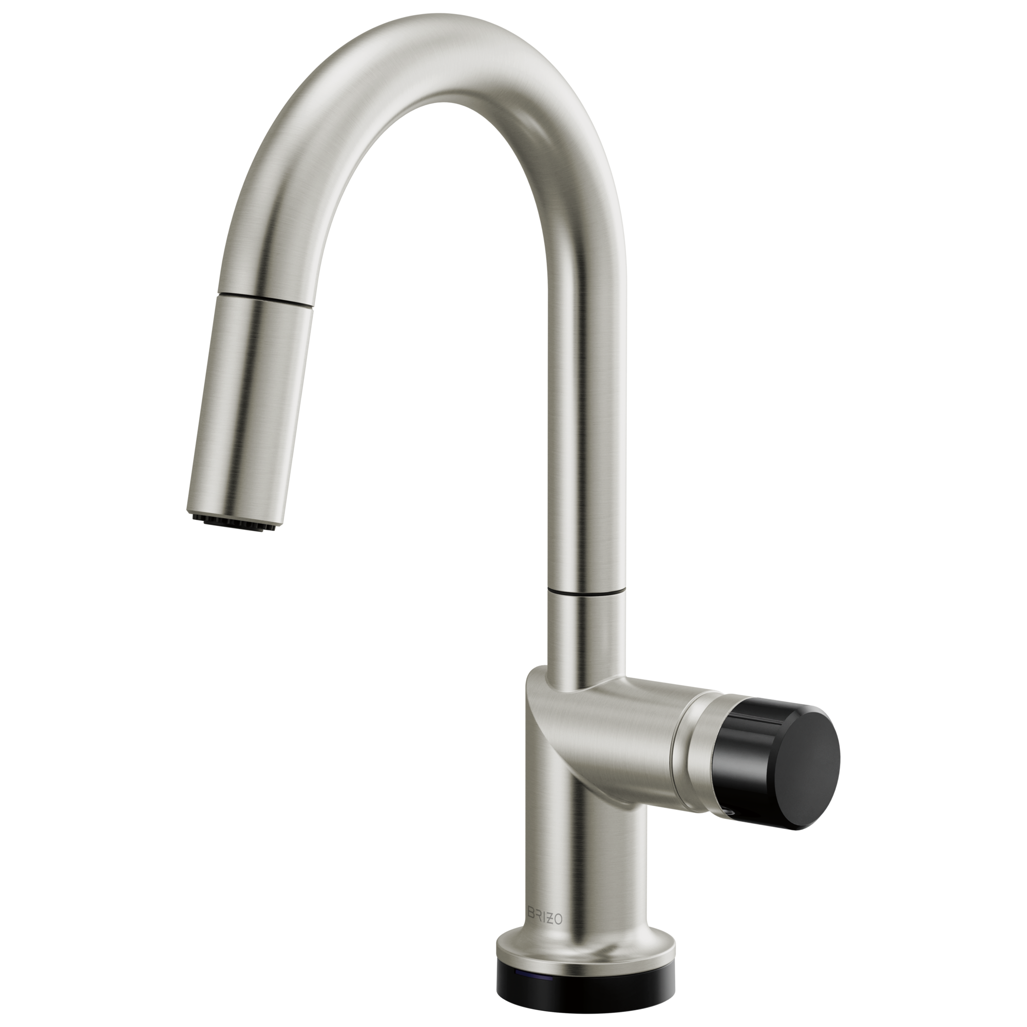 Brizo Odin Mezcladora Prep Extraíble SmartTouch® — Surtidor en Arco — Acero Inoxidable — Perilla con Cristal Negro