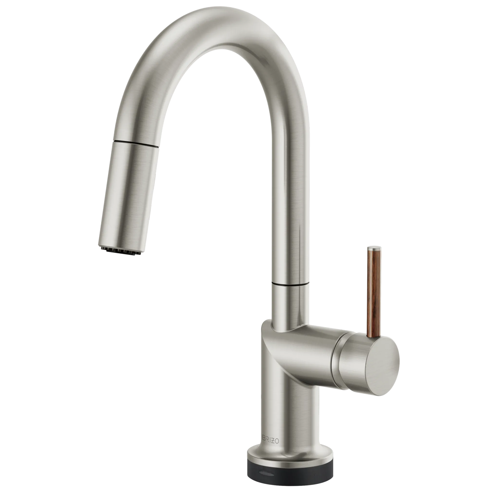 Brizo Odin Mezcladora Prep Extraíble SmartTouch® — Surtidor en Arco — Acero Inoxidable — Manija de Madera