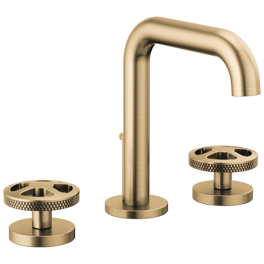 Brizo Litze Grifo Widespread para Lavabo — Surtidor Alto — Oro Luxe — Cruceta
