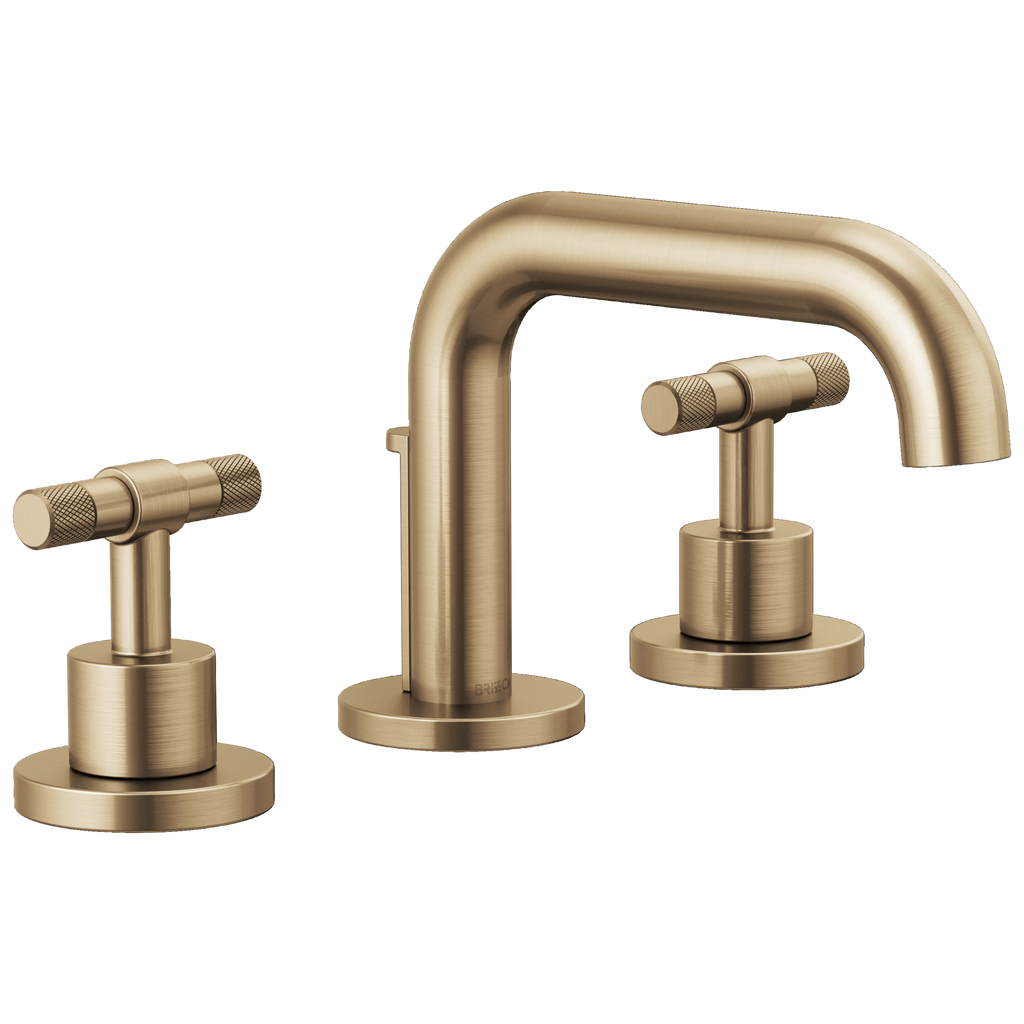 Brizo Litze Grifo Widespread para Lavabo — Surtidor Bajo — Oro Luxe — Palanca en T