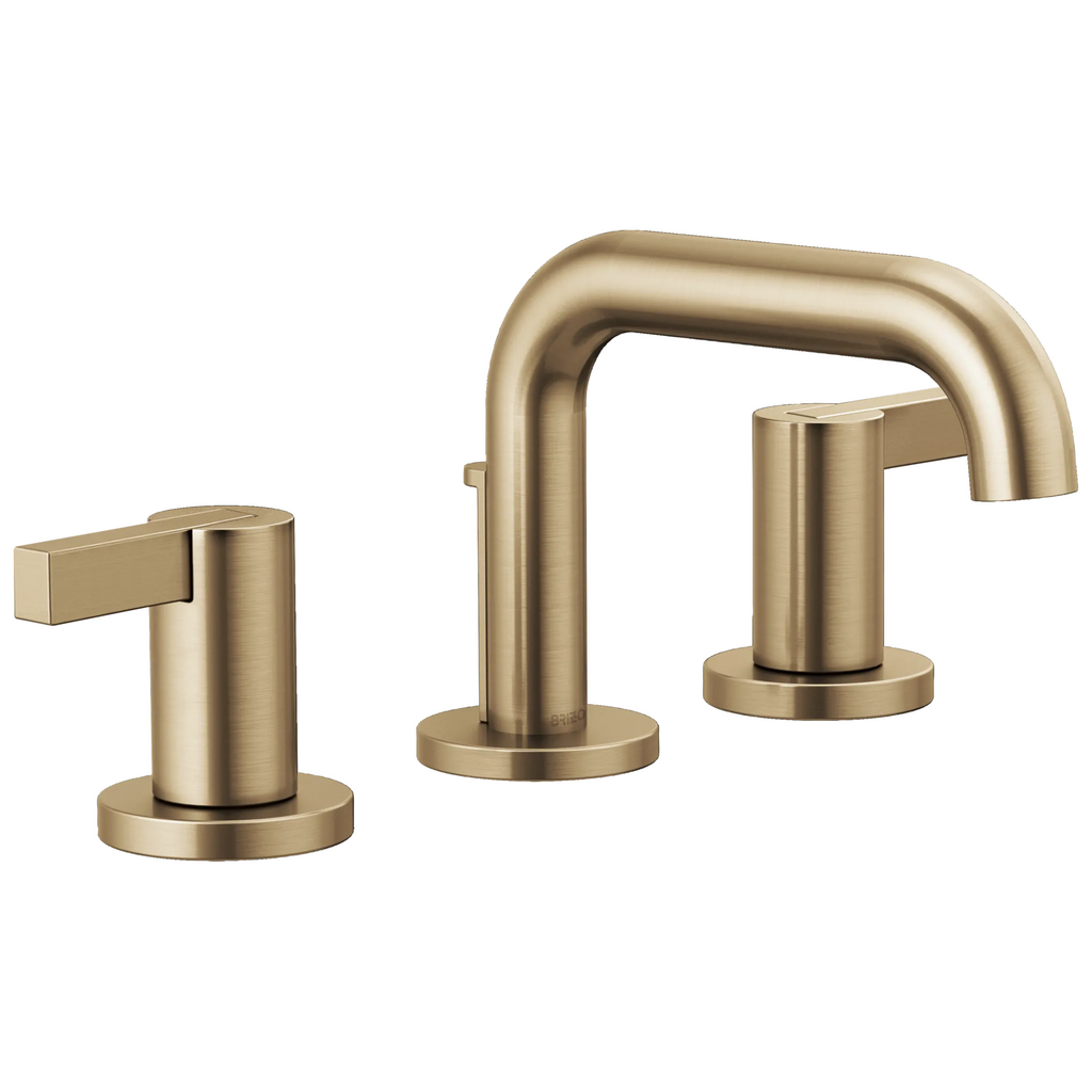 Brizo Litze Grifo Widespread para Lavabo — Surtidor Bajo — Oro Luxe — Palanca Extendida