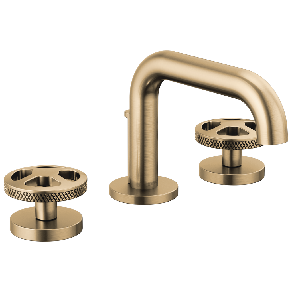 Brizo Litze Grifo Widespread para Lavabo — Surtidor Bajo — Oro Luxe — Cruceta