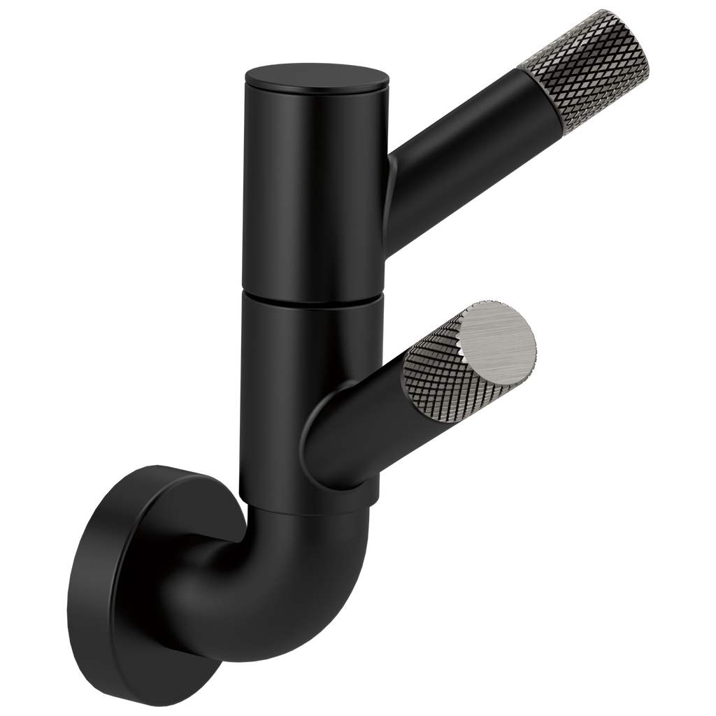 Brizo Litze Gancho Doble Giratorio con Moleteado — Negro Mate / Acero Luxe