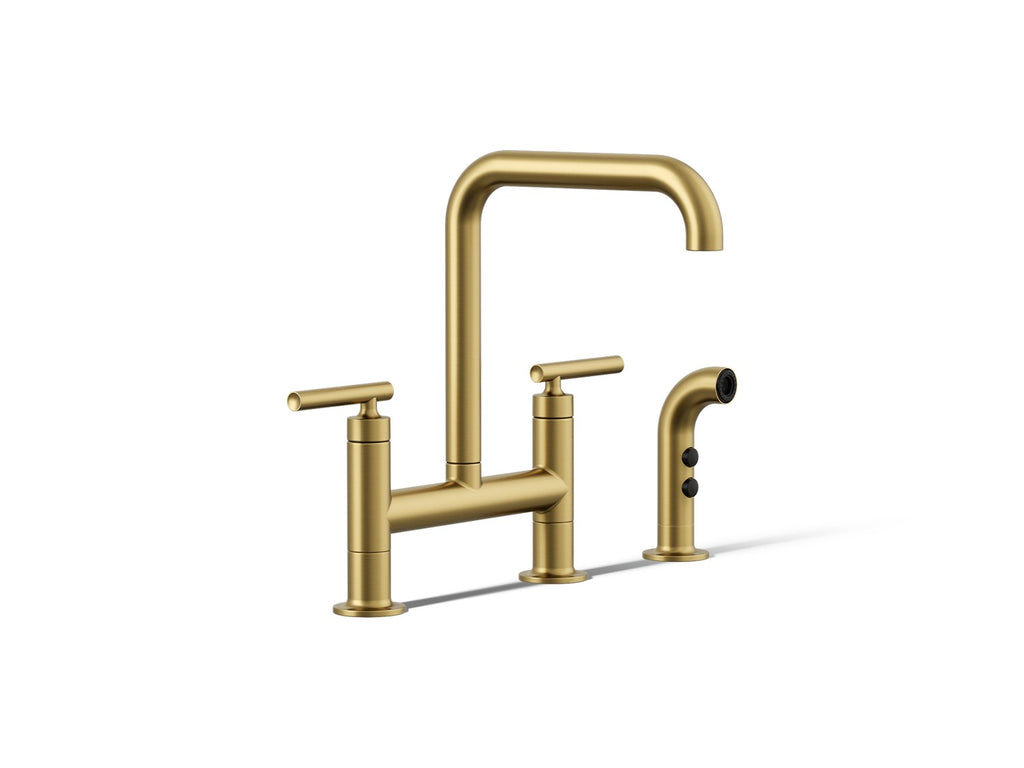 Kohler Purist — Mezcladora de Cocina tipo Puente con Rociador Lateral — Latón Moderno Cepillado Vibrant