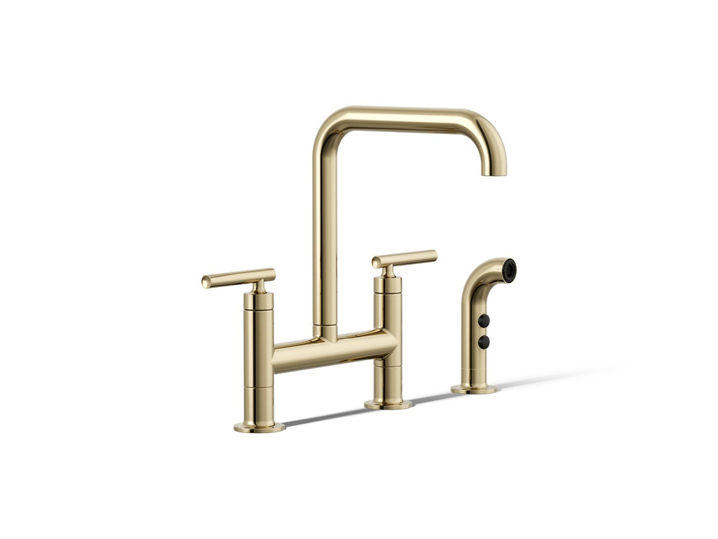 Kohler Purist — Mezcladora de Cocina tipo Puente con Rociador Lateral — Oro Francés Vibrant