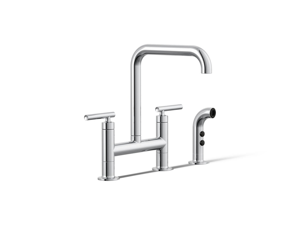Kohler Purist — Mezcladora de Cocina tipo Puente con Rociador Lateral — Cromo Pulido