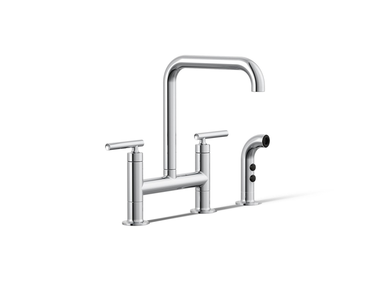 Kohler Purist — Mezcladora de Cocina tipo Puente con Rociador Lateral — Cromo Pulido
