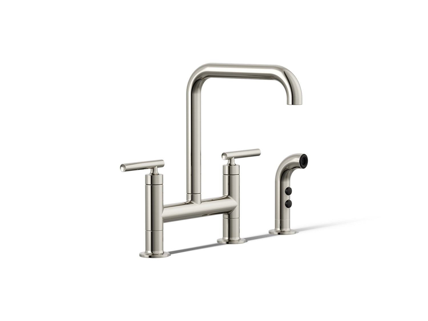 Kohler Purist — Mezcladora de Cocina tipo Puente con Rociador Lateral — Níquel Pulido Vibrant