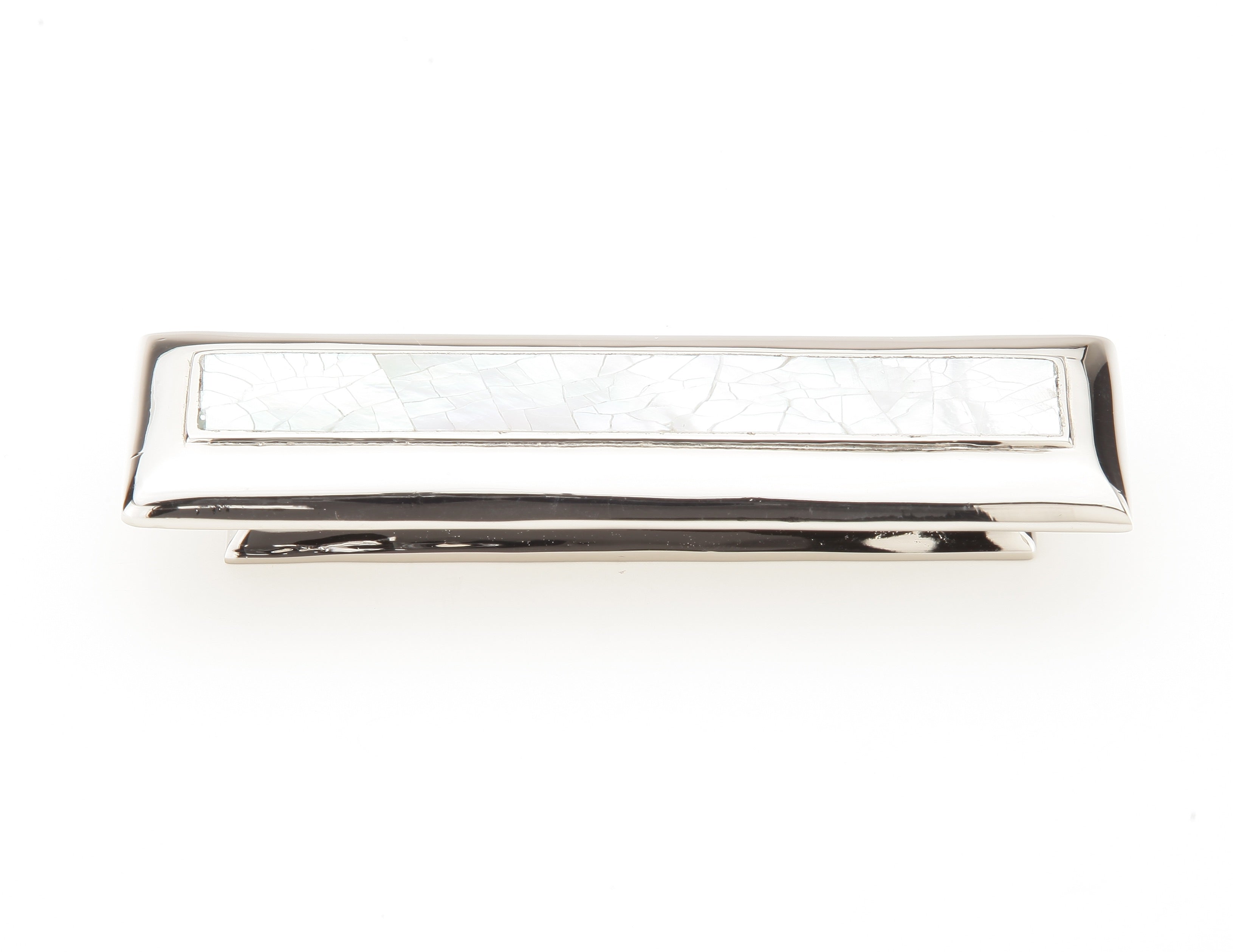 Schaub Jaladera Mother Pearl Rectangle Inlay, 3" cc — Níquel Pulido