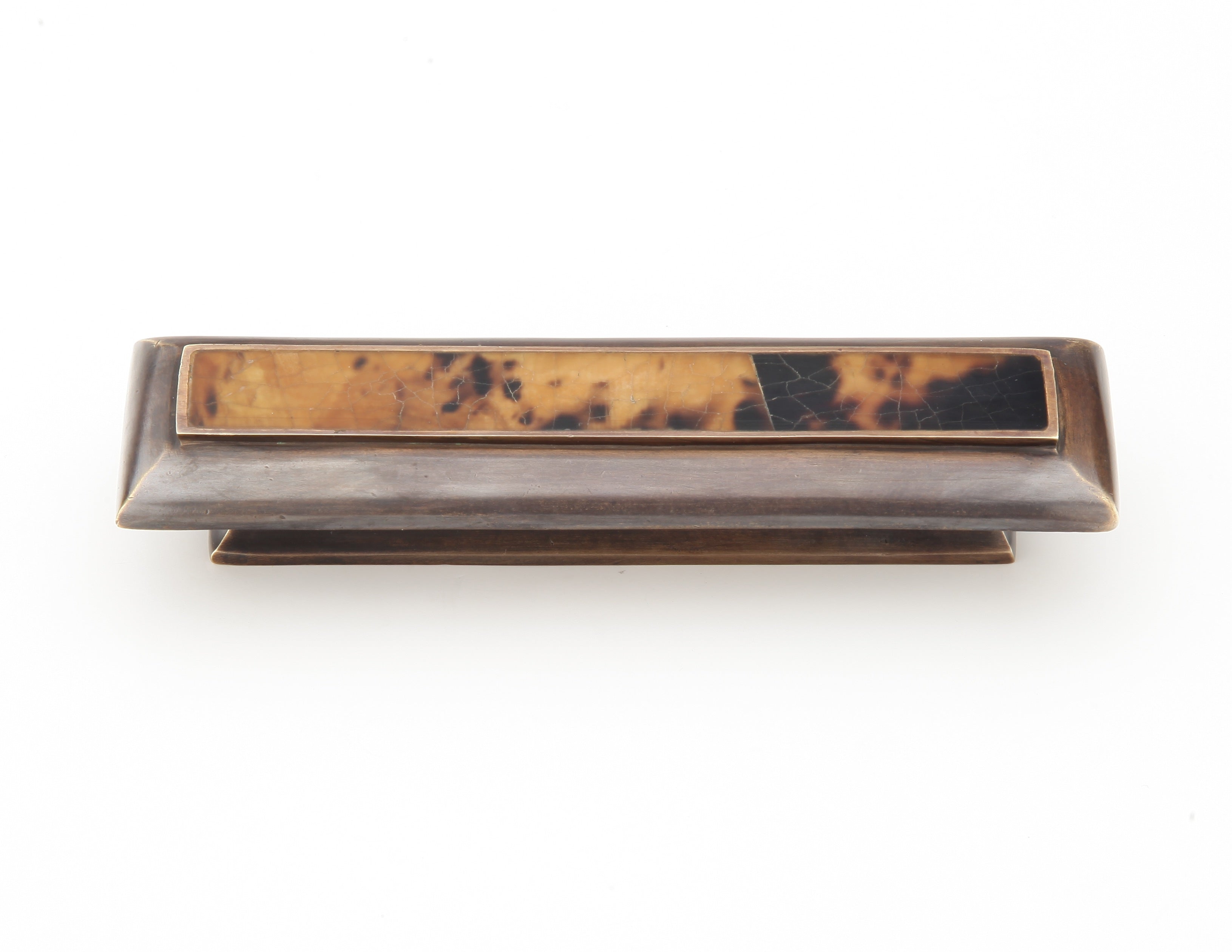 Schaub Jaladera Tiger Penshell Rectangle Inlay, 3" cc — Bronce Antiguo