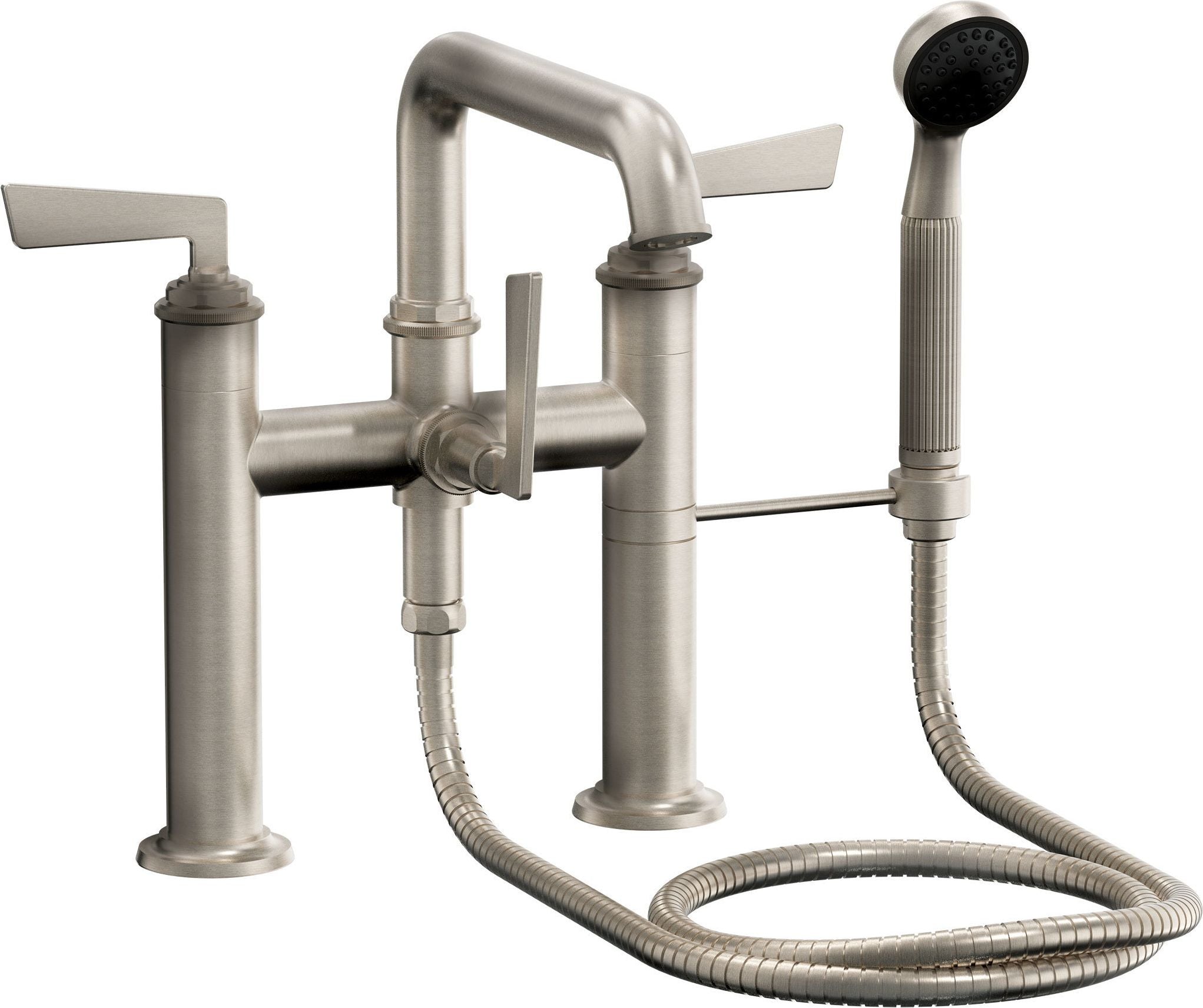 California Faucets Steampunk Bay Contemporaneo Llenador de Tina de Montaje en Cubierta - Níquel Satinado