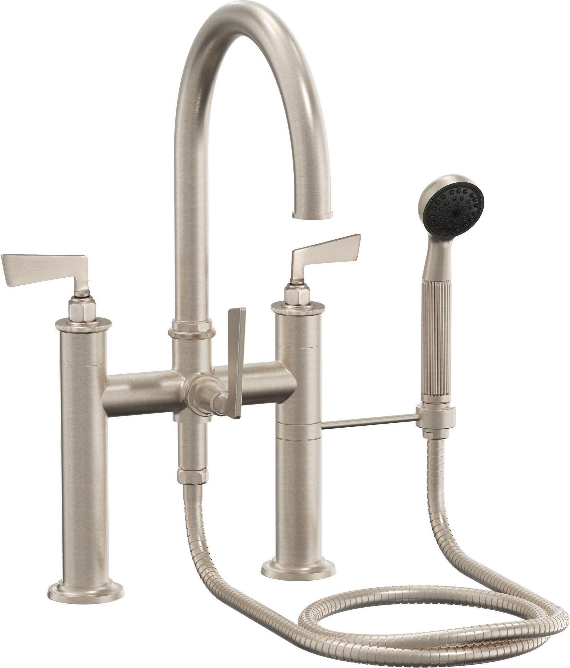 California Faucets Steampunk Bay Contemporaneo Llenador de Tina de Montaje en Cubierta - Níquel Satinado