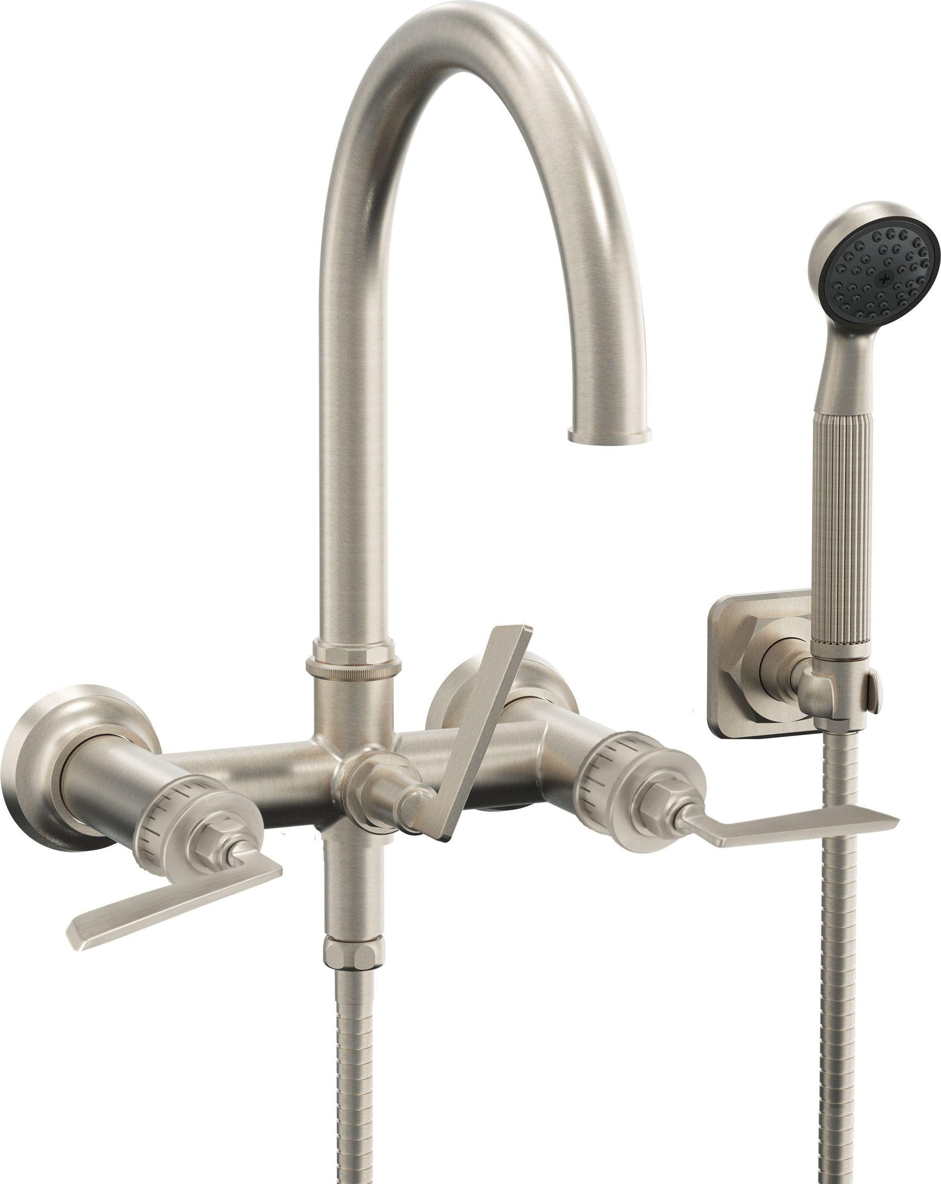 California Faucets Steampunk Bay Contemporaneo Llenador de Tina de Montaje en Pared - Níquel Satinado