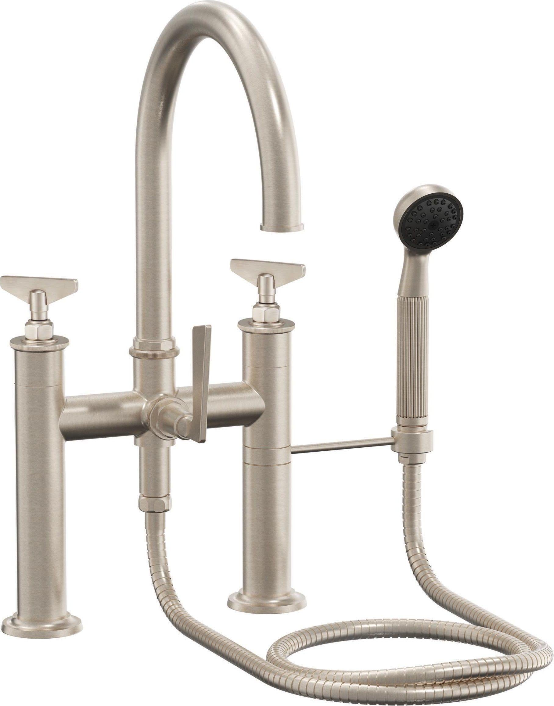 California Faucets Steampunk Bay Contemporaneo Llenador de Tina de Montaje en Cubierta - Manija de Cuchilla - Níquel Satinado