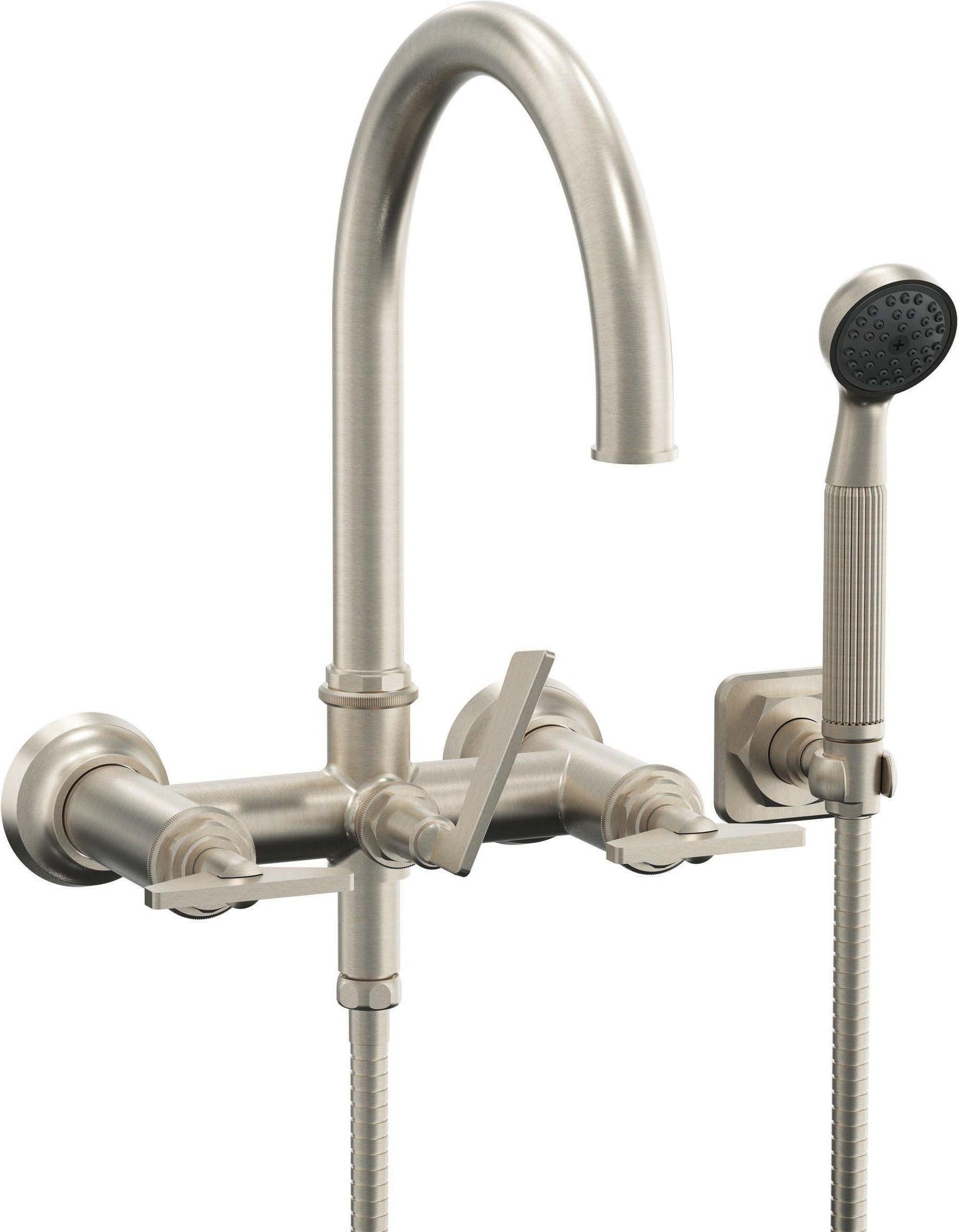 California Faucets Steampunk Bay Contemporaneo Llenador de Tina de Montaje en Pared - Manija de Cuchilla - Níquel Satinado