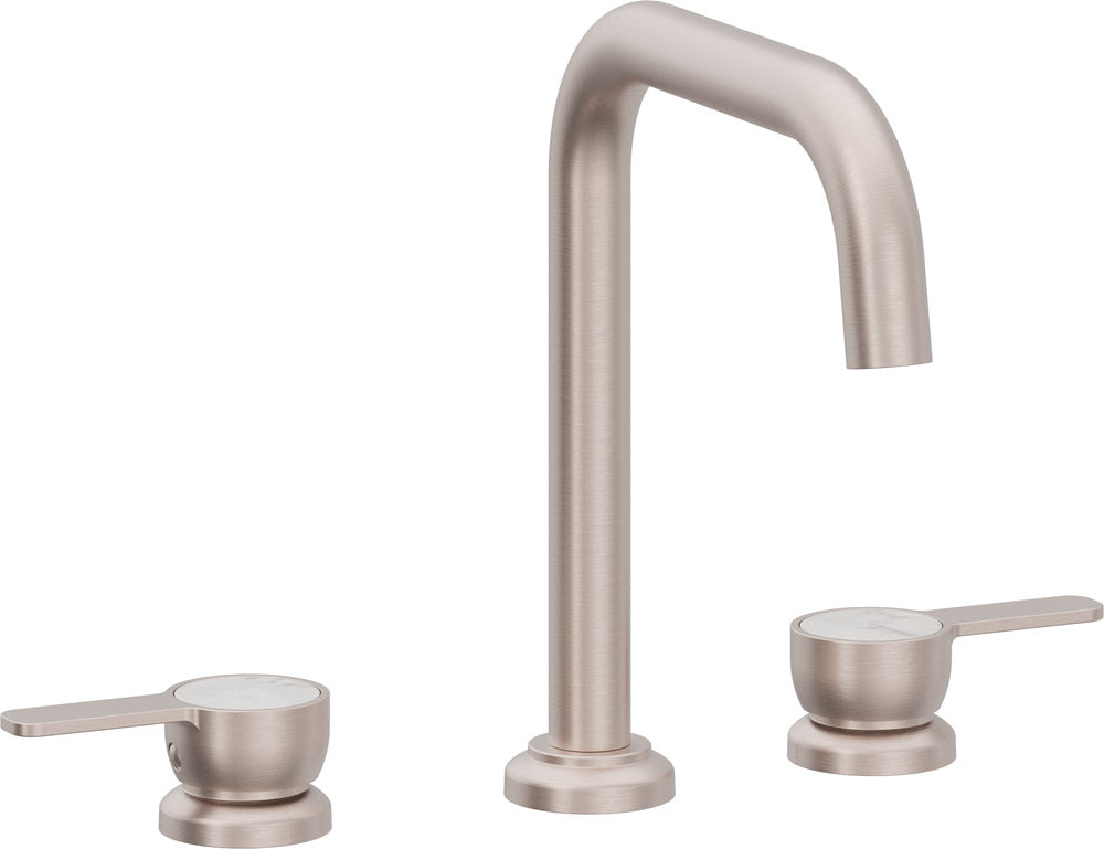 California Faucets Capitola Llave de Lavabo de 8" de 3 Orificios para Cubierta, con Dos Manerales - Pico Quad, Palanca - Níquel Satinado