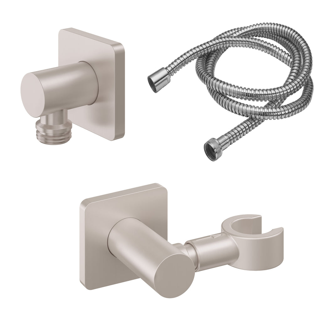 California Faucets San Elijo Kit de Regadera de Mano de Pared con Codo de Suministro - Base Cuadrada - Níquel Satinado