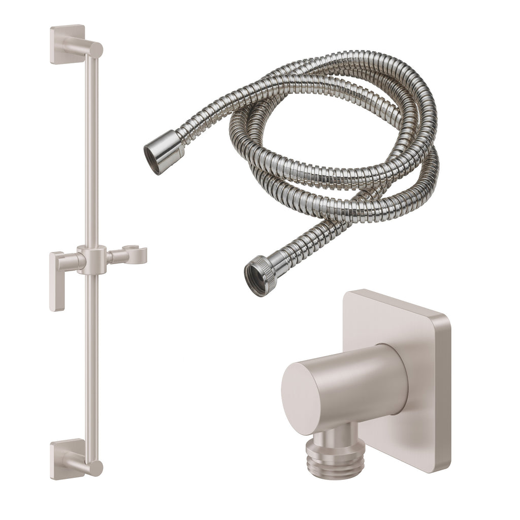 California Faucets San Elijo Kit de Regadera de Mano de Barra Deslizante - Base Cuadrada - Níquel Satinado