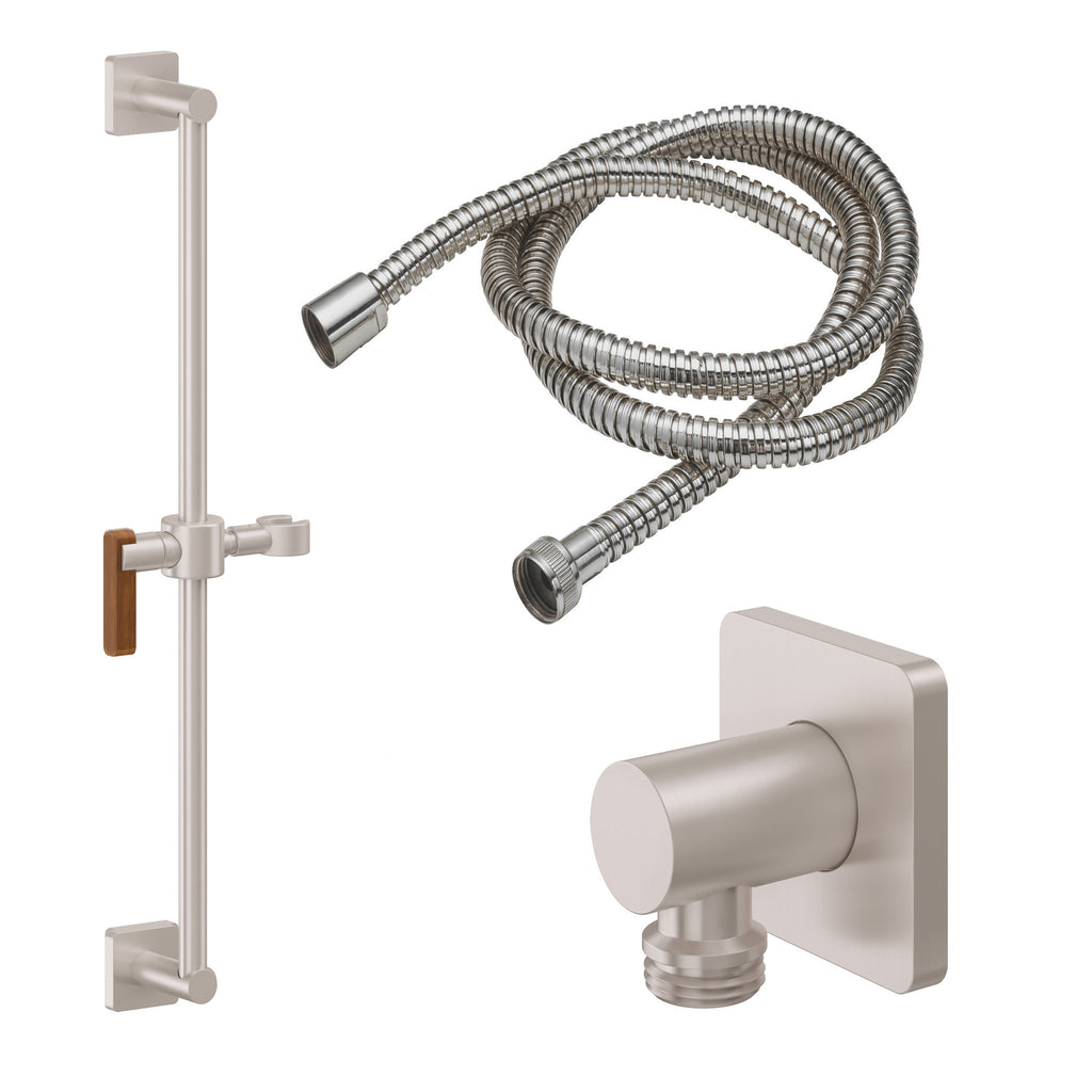 California Faucets San Elijo Kit de Regadera de Mano de Barra Deslizante - Base Cuadrada - Níquel Satinado