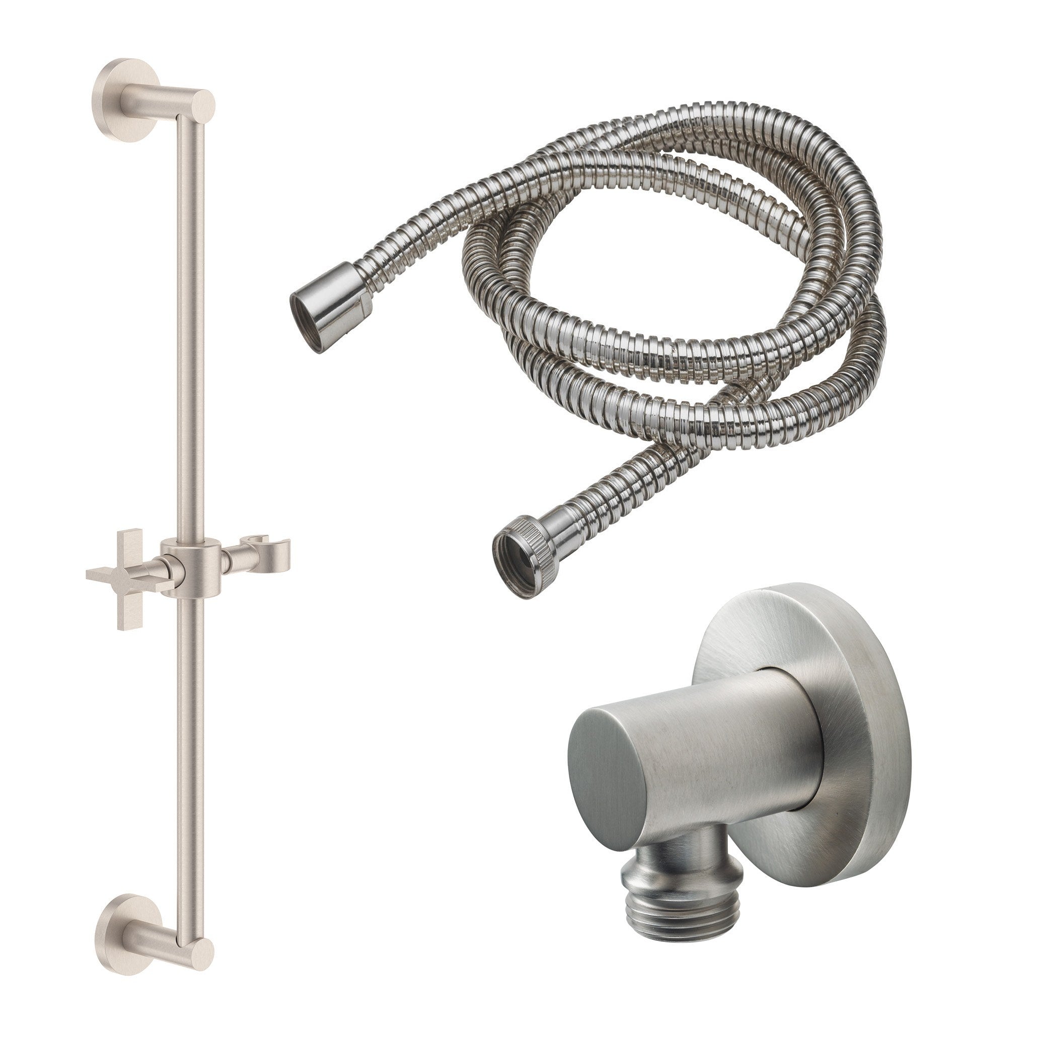 California Faucets Cayucos 30" Kit de Regadera de Mano con Barra de Apoyo - Manija de Cruz con Base Redonda - Níquel Satinado