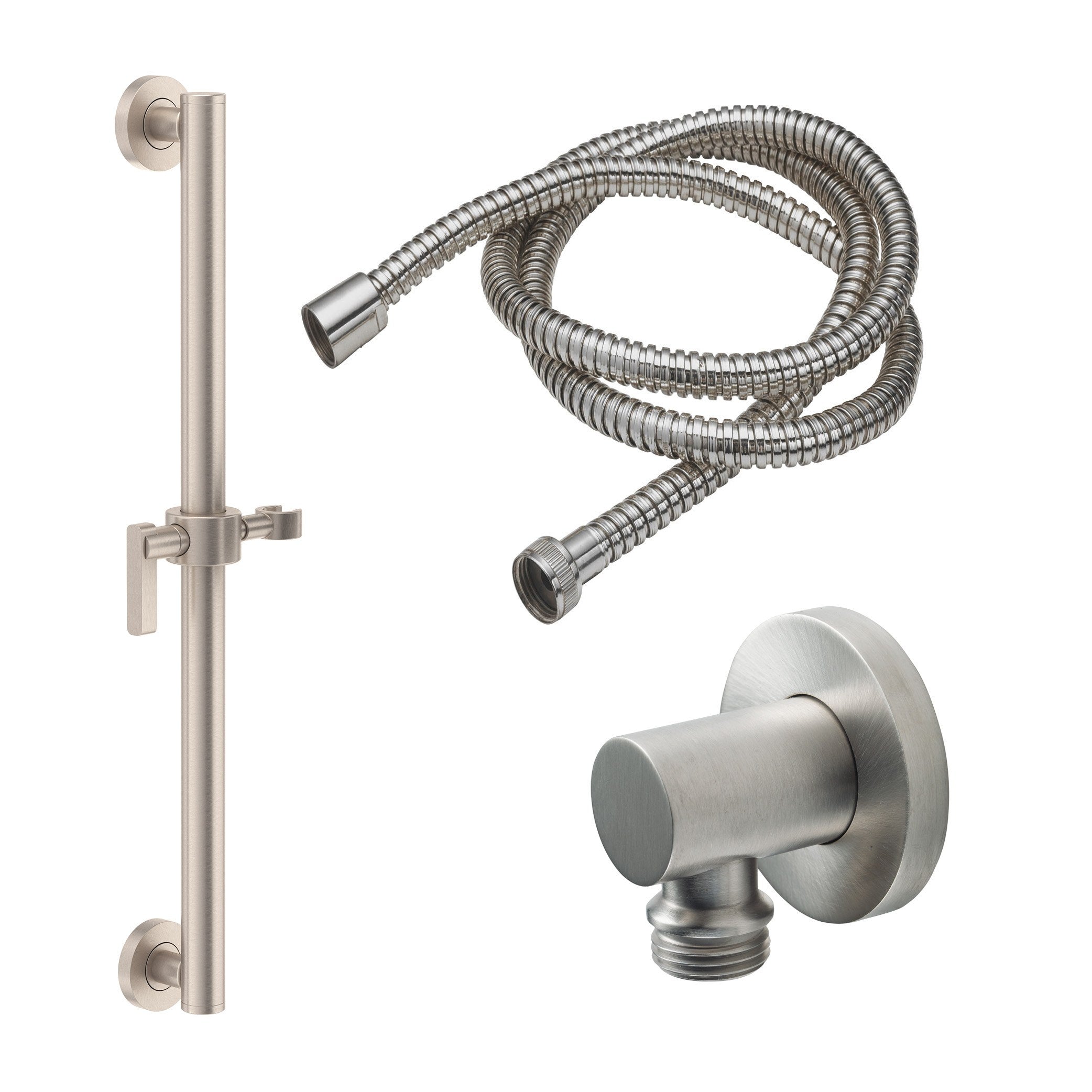 California Faucets San Elijo Kit de Regadera de Mano con Barra de Apoyo de 30" - Base Redonda - Níquel Satinado