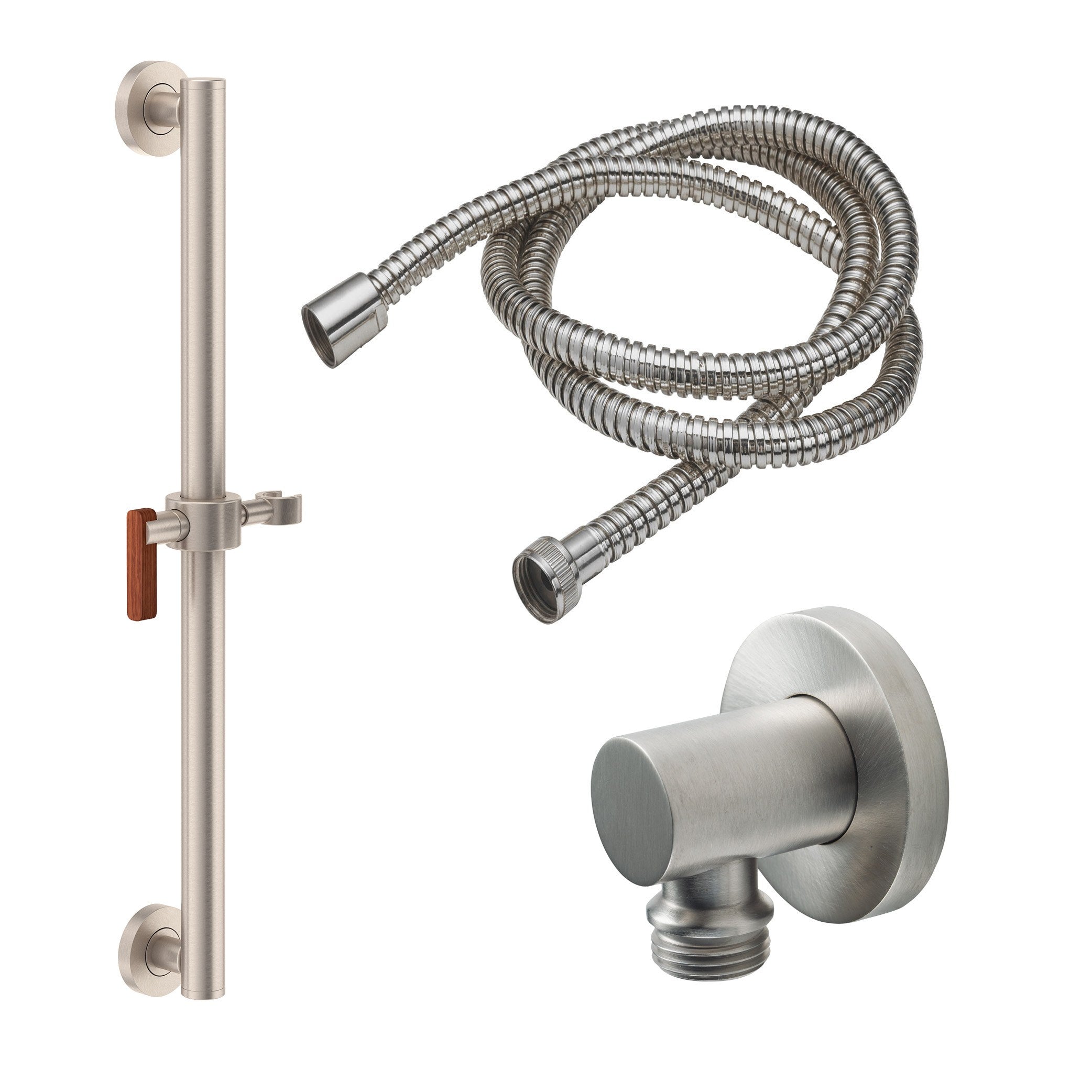 California Faucets San Elijo Kit de Regadera de Mano con Barra de Apoyo de 30" - Base Redonda - Níquel Satinado