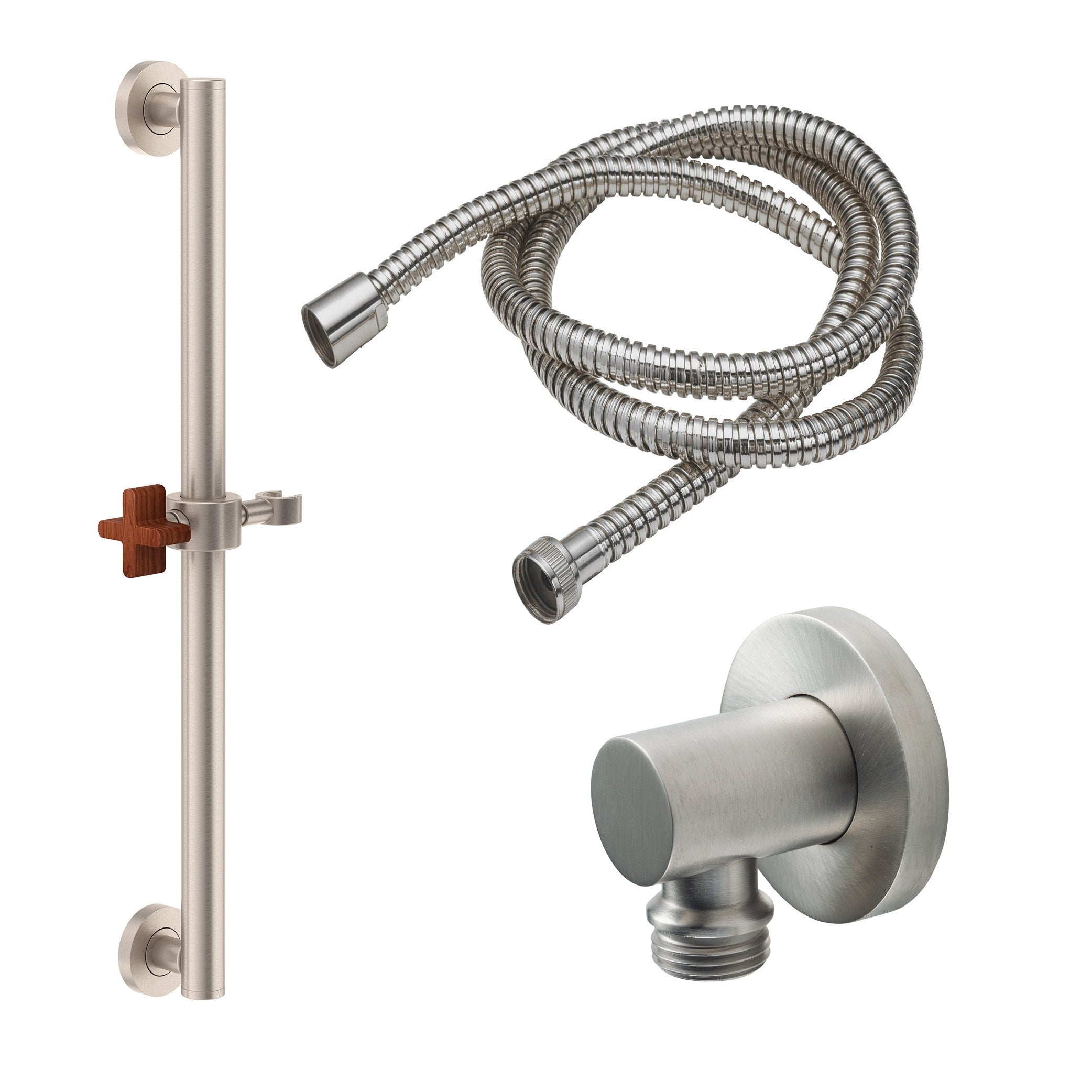 California Faucets San Elijo Kit de Regadera de Mano con Barra de Apoyo de 30" - Base Redonda - Níquel Satinado
