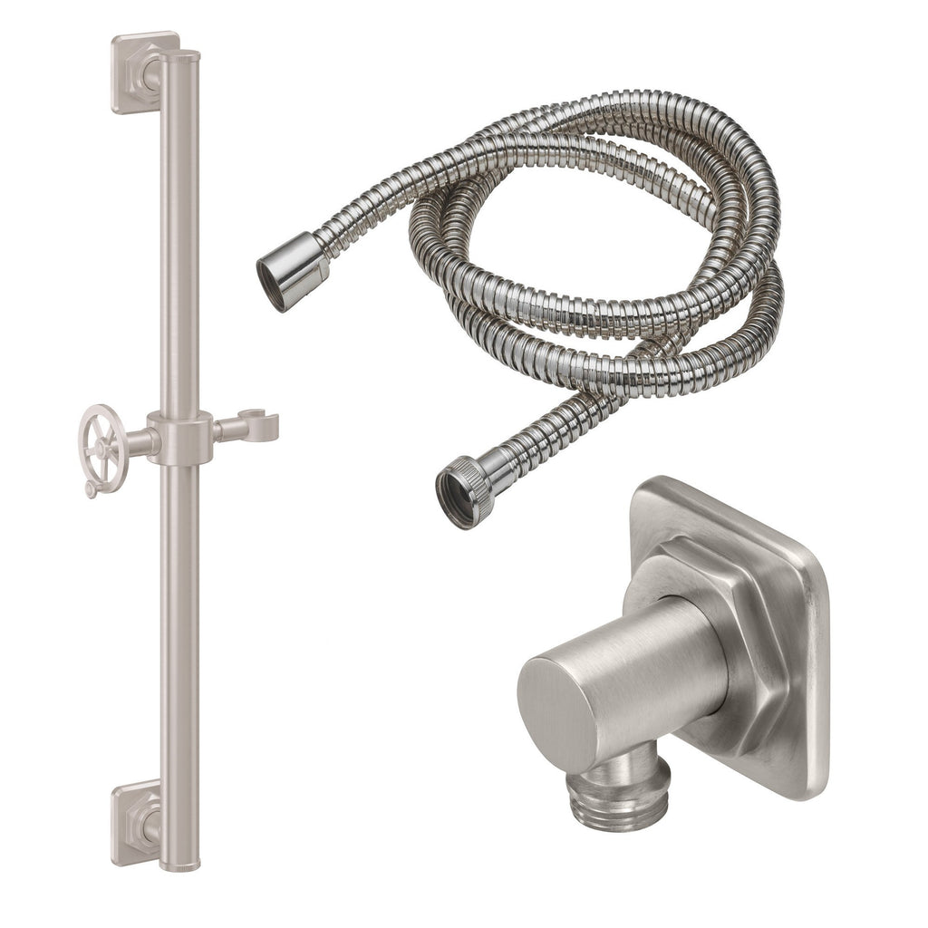 California Faucets Steampunk Bay Kit de Regadera de Mano con Barra de Apoyo de 24" - Níquel Satinado