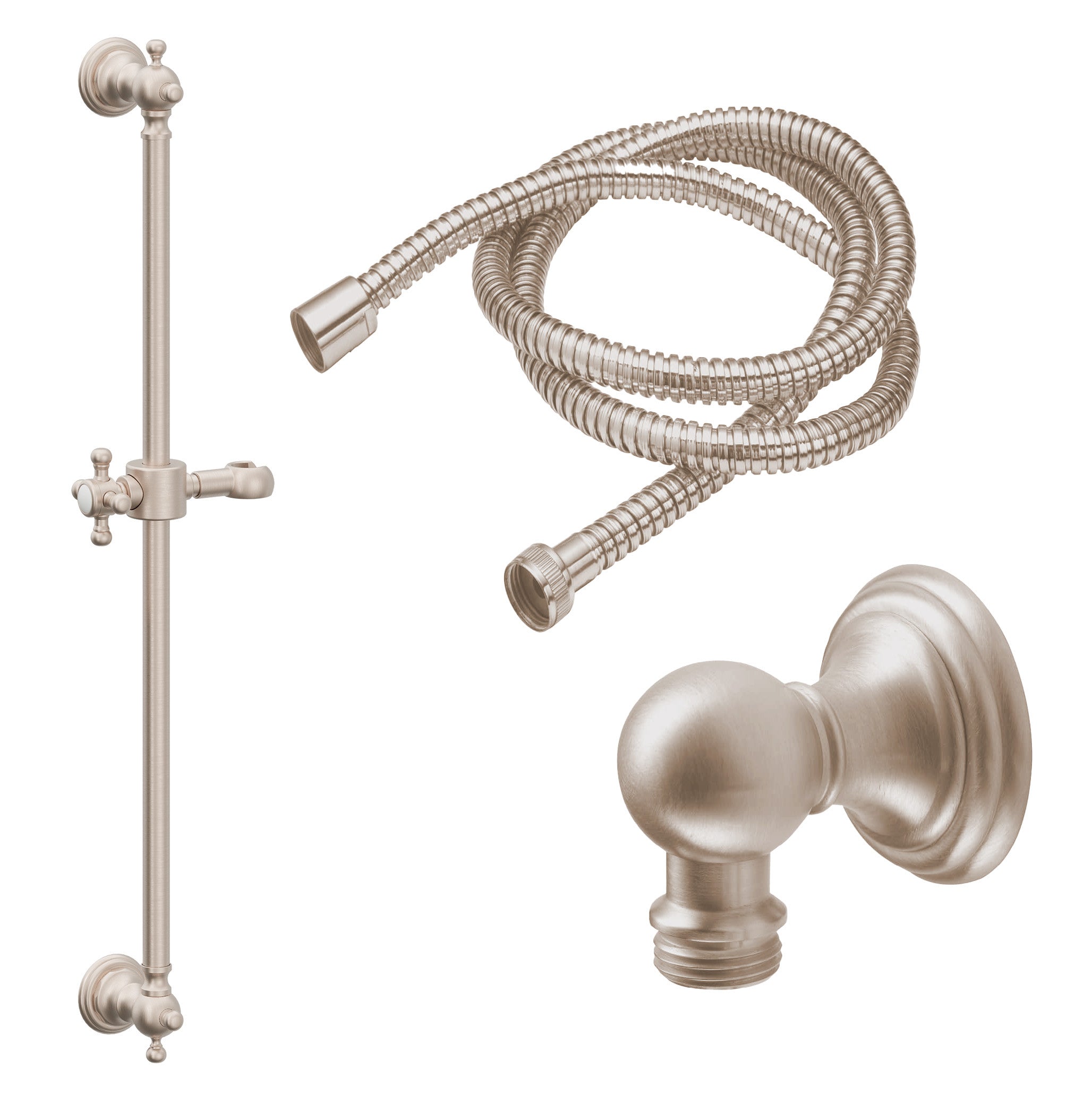 California Faucets Del Mar Kit de Regadera de Mano con Barra Corrediza - Manija de Cruz con Base de Línea - Níquel Satinado