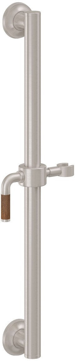 California Faucets Descanso 30" Barra de Apoyo con Deslizador - Palanca de Teca con Base Cóncava - Níquel Satinado