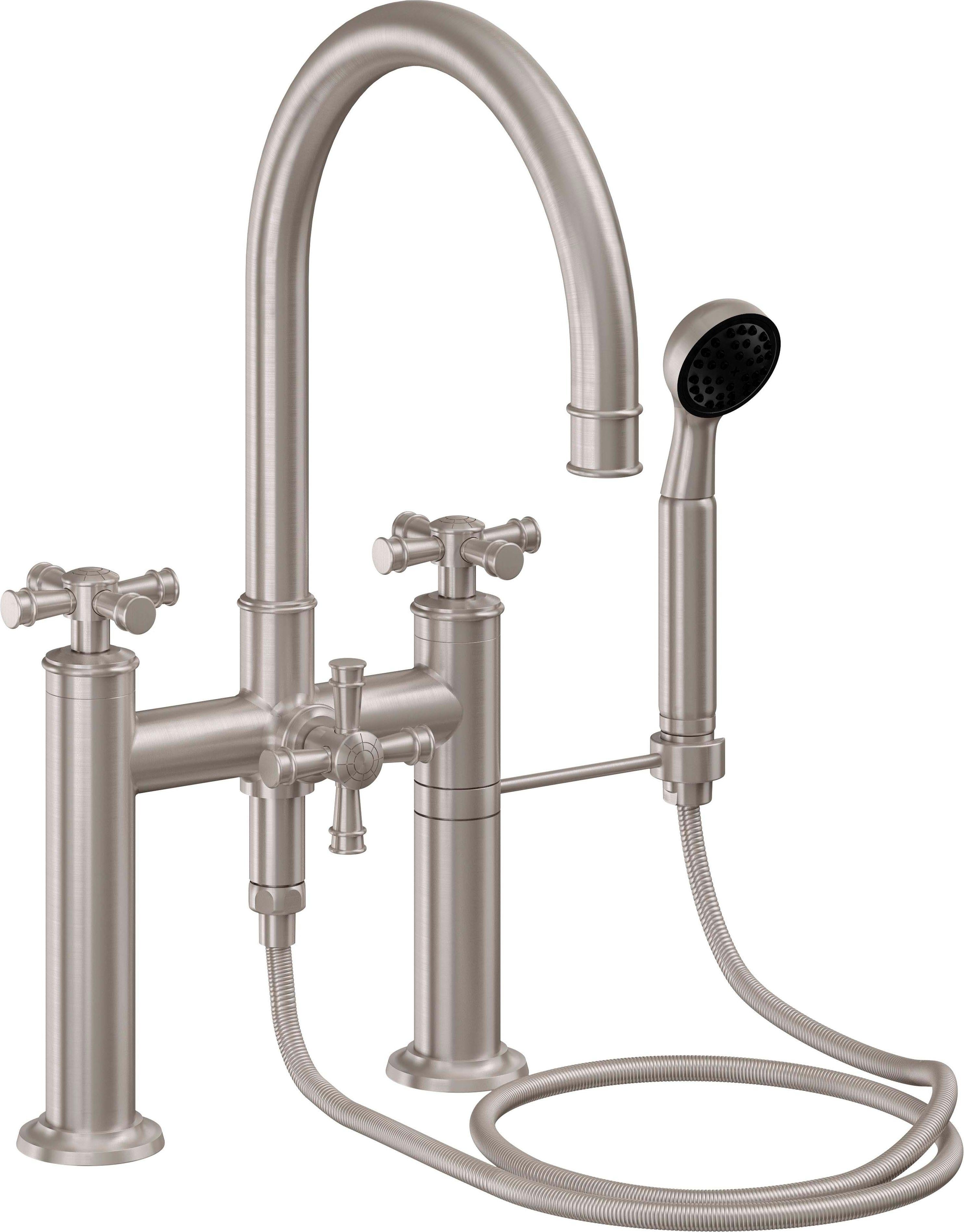 California Faucets Christopher Grubb Trousdale Contemporaneo Llenador de Tina de Montaje en Cubierta - Manija de Cruz - Níquel Satinado
