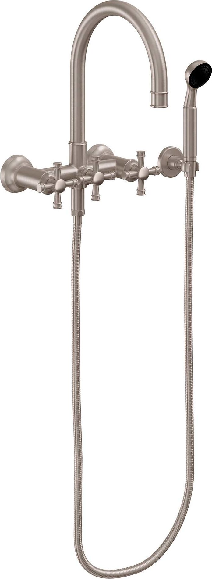 California Faucets Christopher Grubb Trousdale Contemporaneo Llenador de Tina de Montaje en Pared - Manija de Cruz Lisa - Níquel Satinado